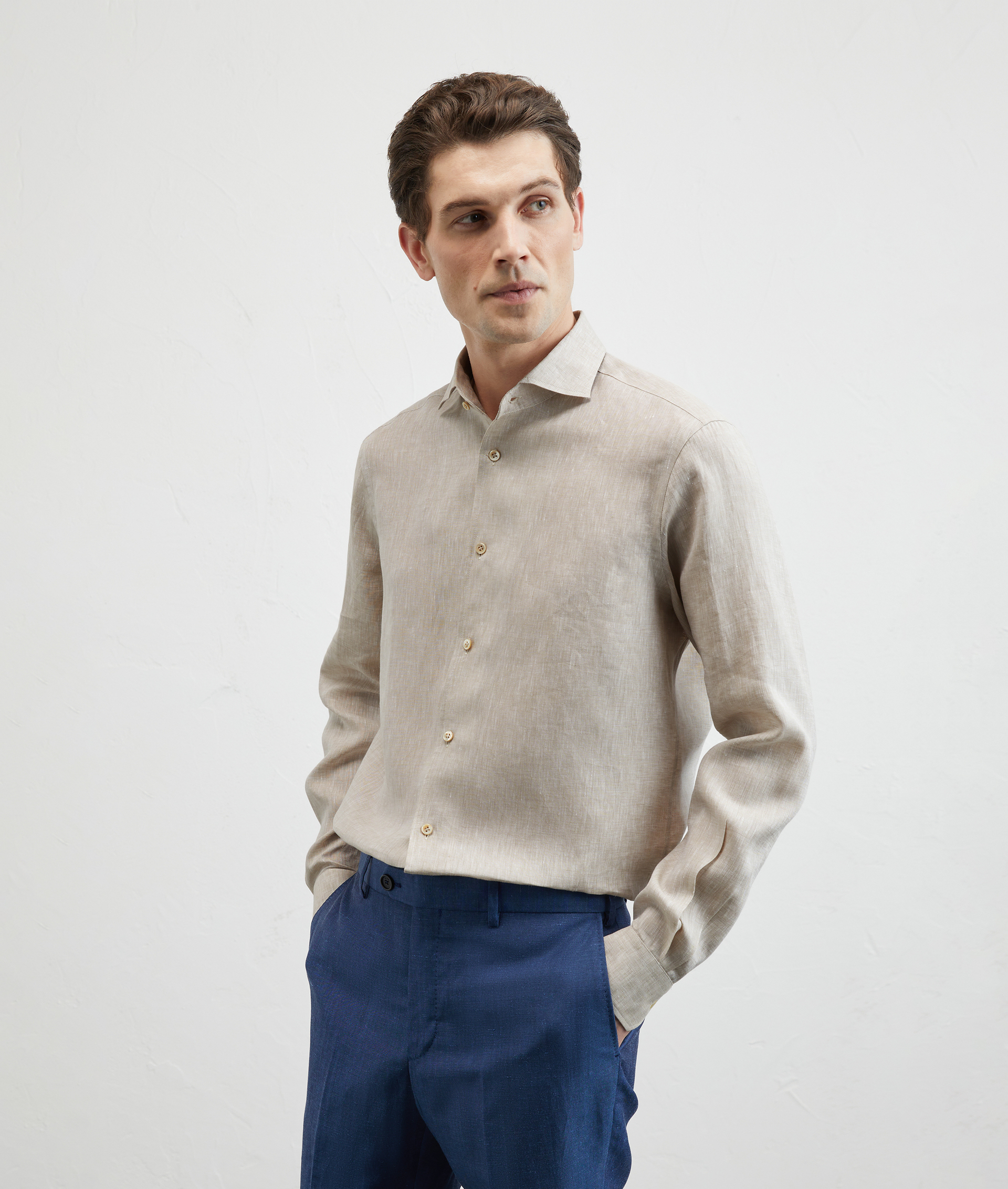 Linen Shirt Palermo Collar Light Brown | Pal Zileri
