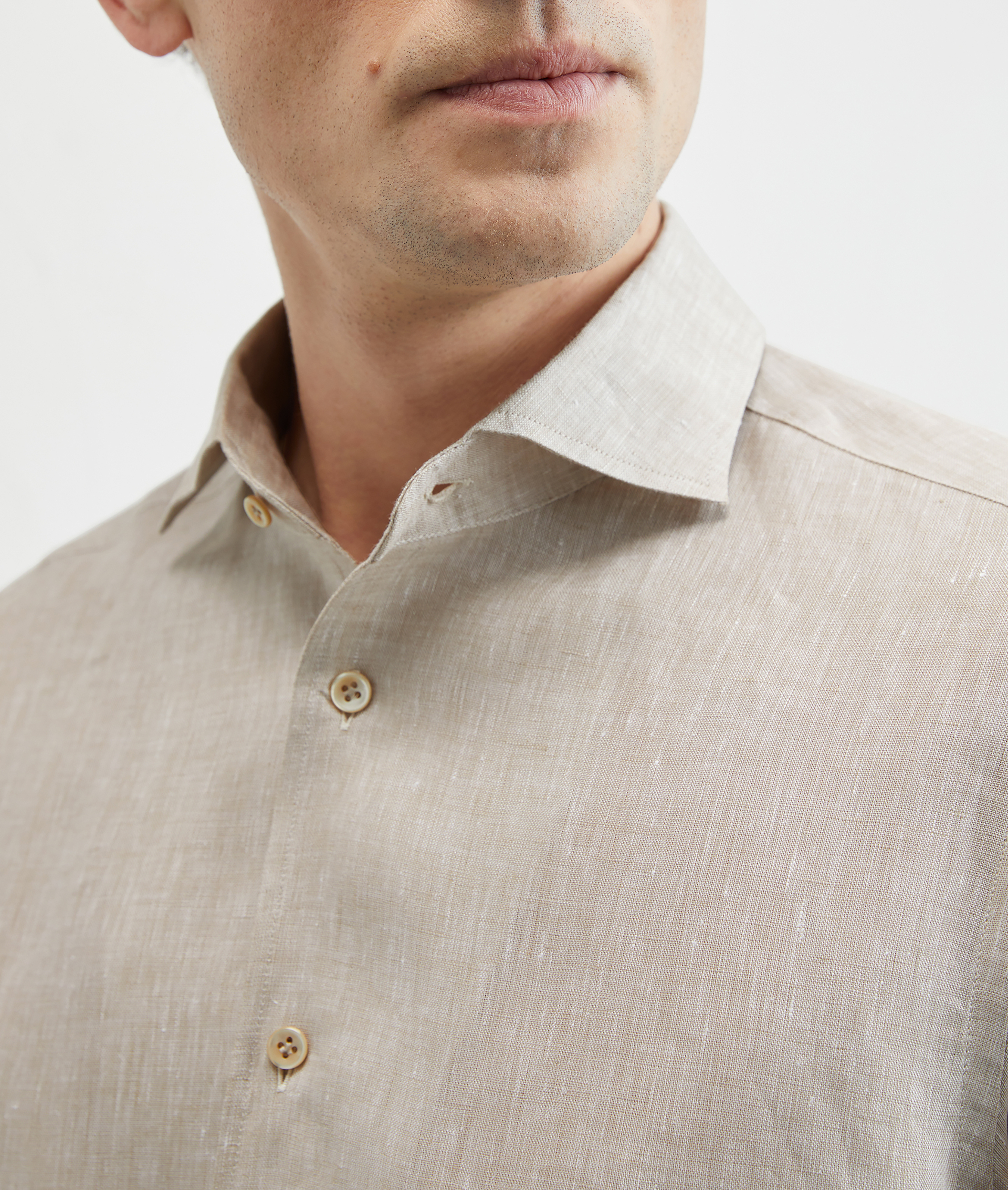 Linen Shirt Palermo Collar Light Brown | Pal Zileri