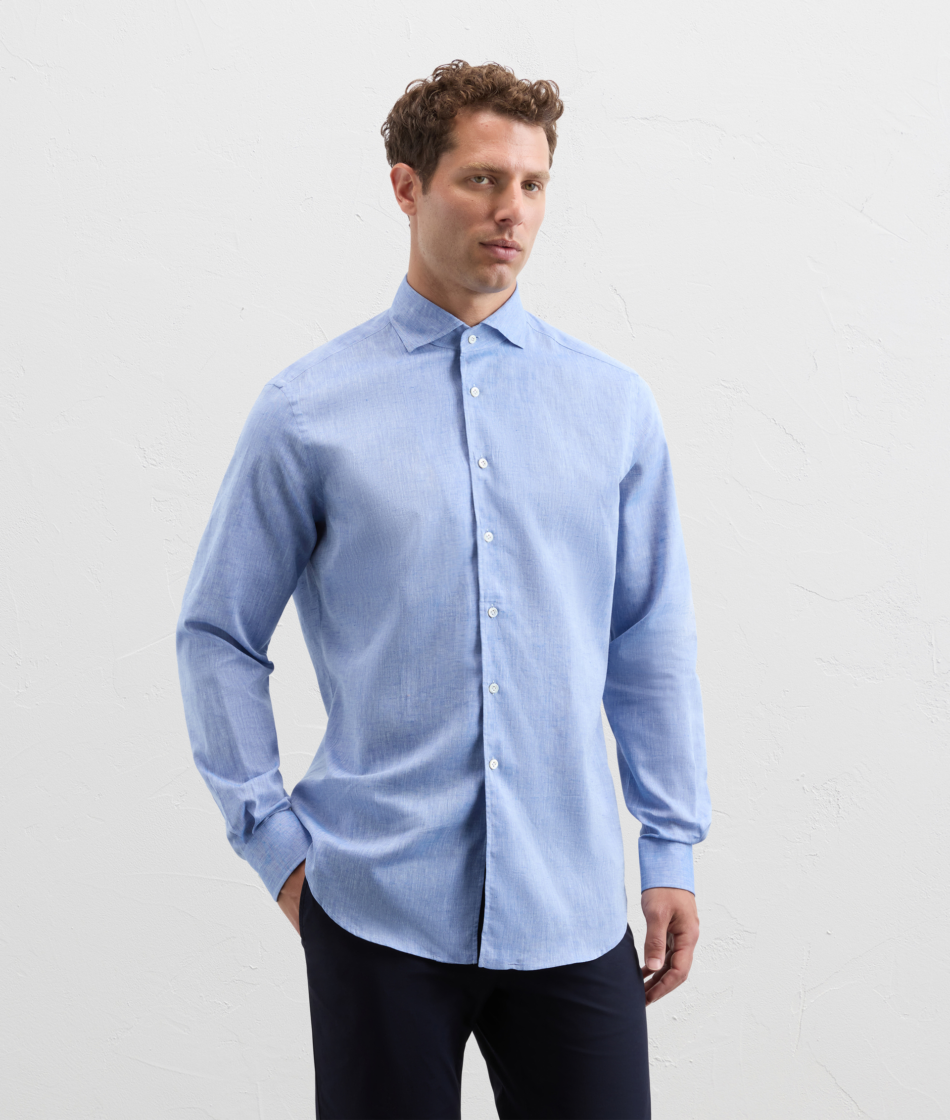 Shirt in linen and cotton with Palermo collar light blue - Pal Zileri | Official Website