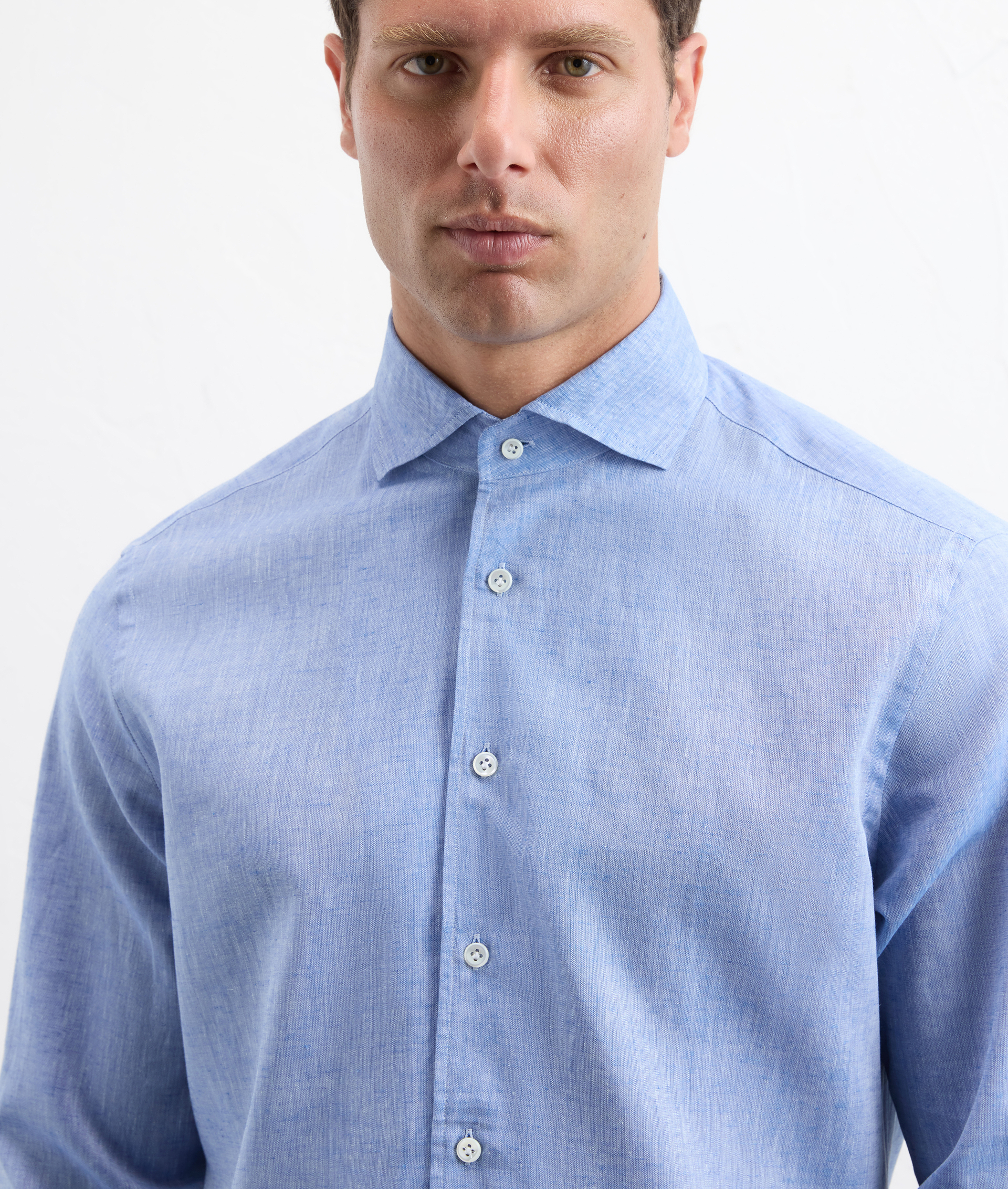 Shirt in linen and cotton with Palermo collar light blue - Pal Zileri | Official Website