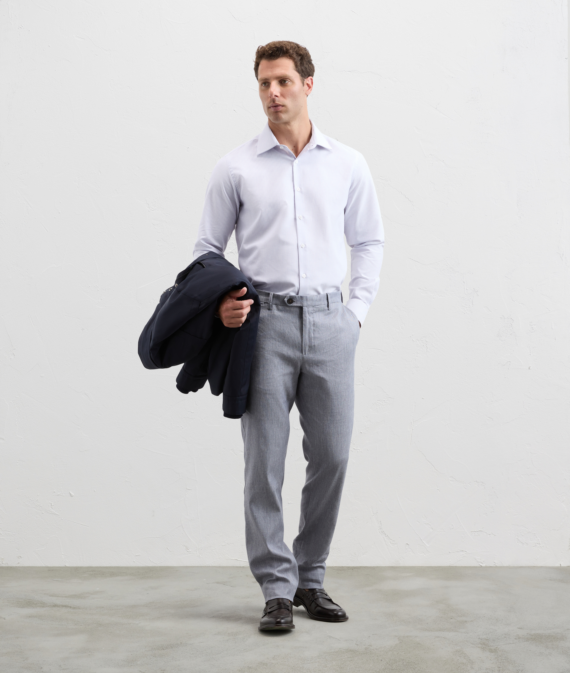 Shirt in pure cotton with mouline striped pattern purple - Pal Zileri | Official Website