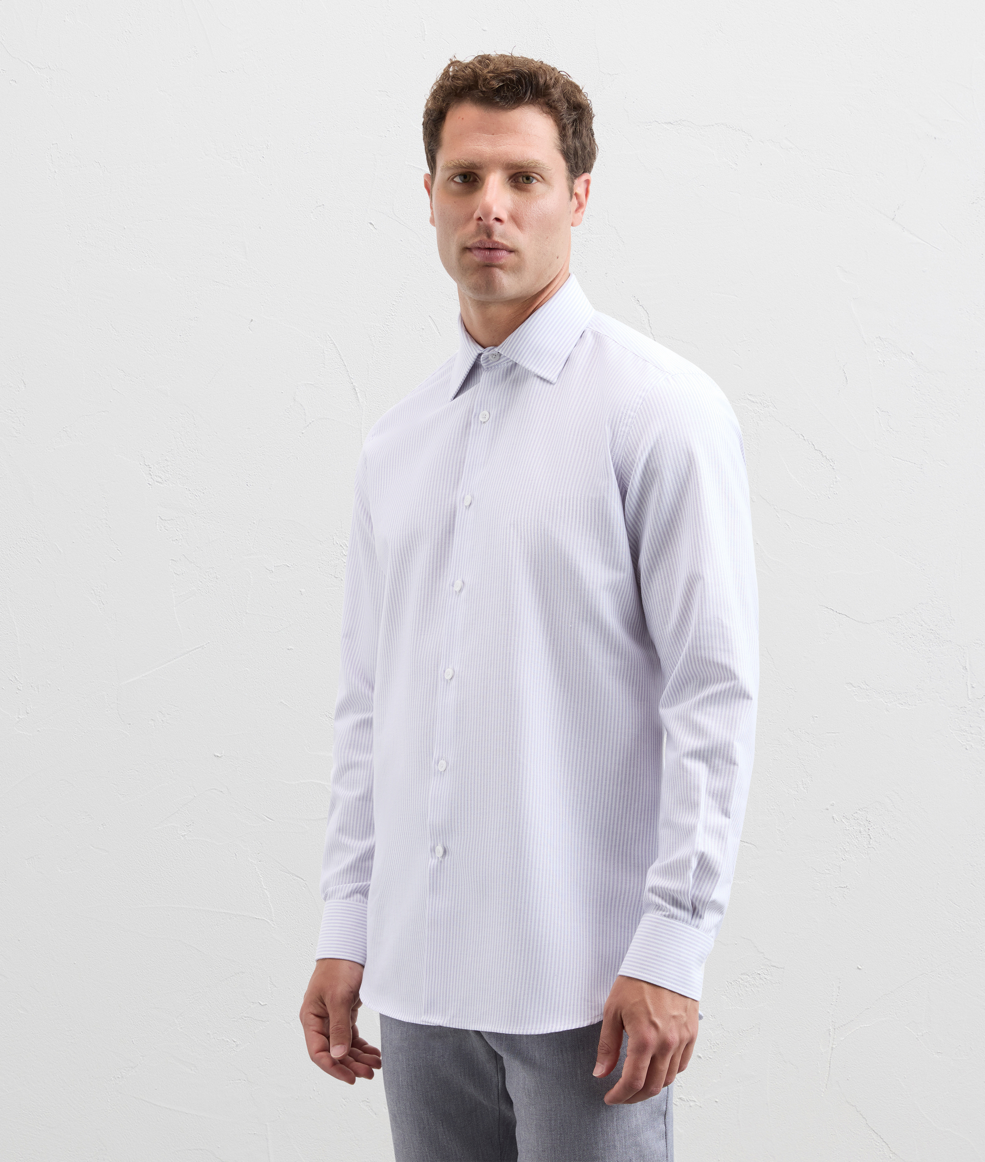Shirt in pure cotton with mouline striped pattern purple - Pal Zileri | Official Website