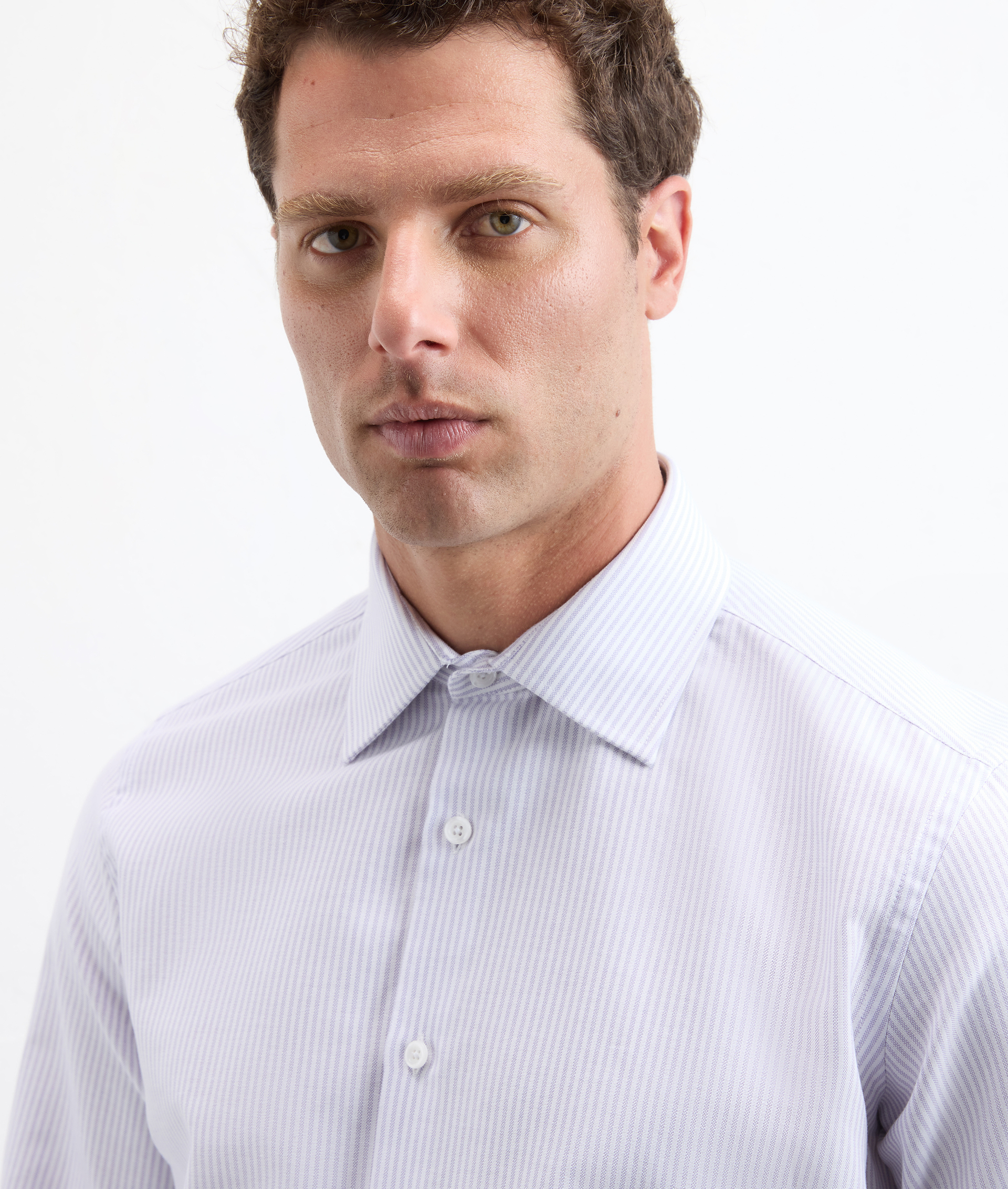 Shirt in pure cotton with mouline striped pattern purple - Pal Zileri | Official Website