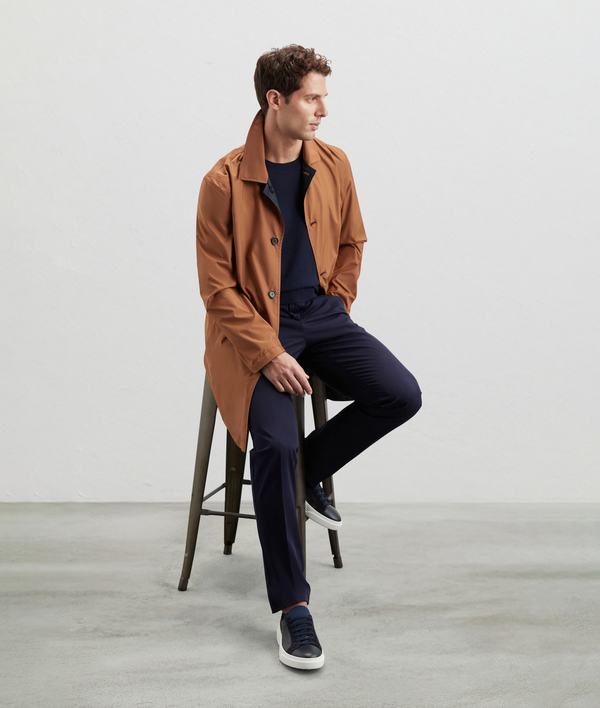 Reversible Rain Coat In Technical Fabric Double-Face Camel | Pal Zileri