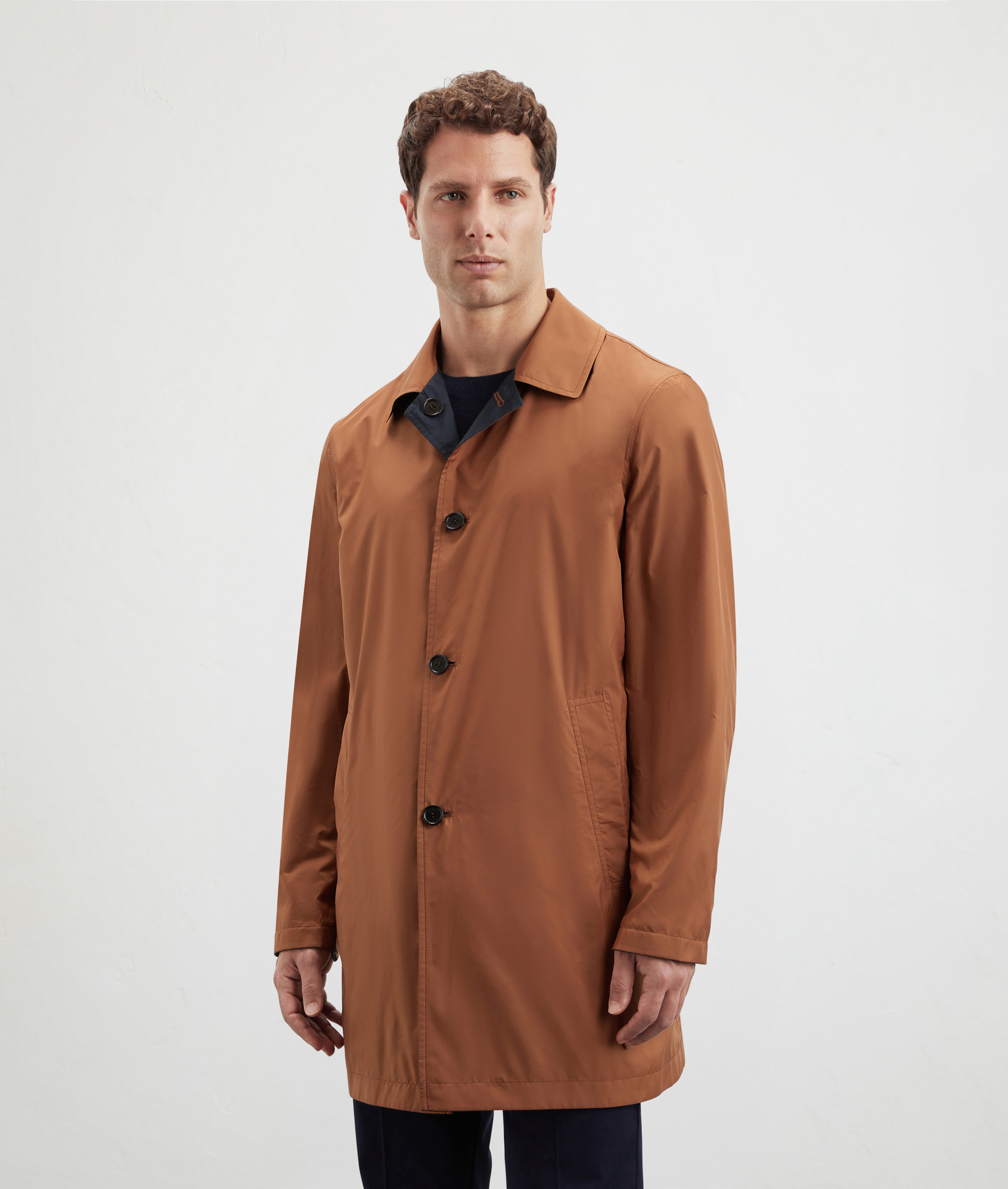 Reversible Rain Coat In Technical Fabric Double-Face Camel | Pal Zileri