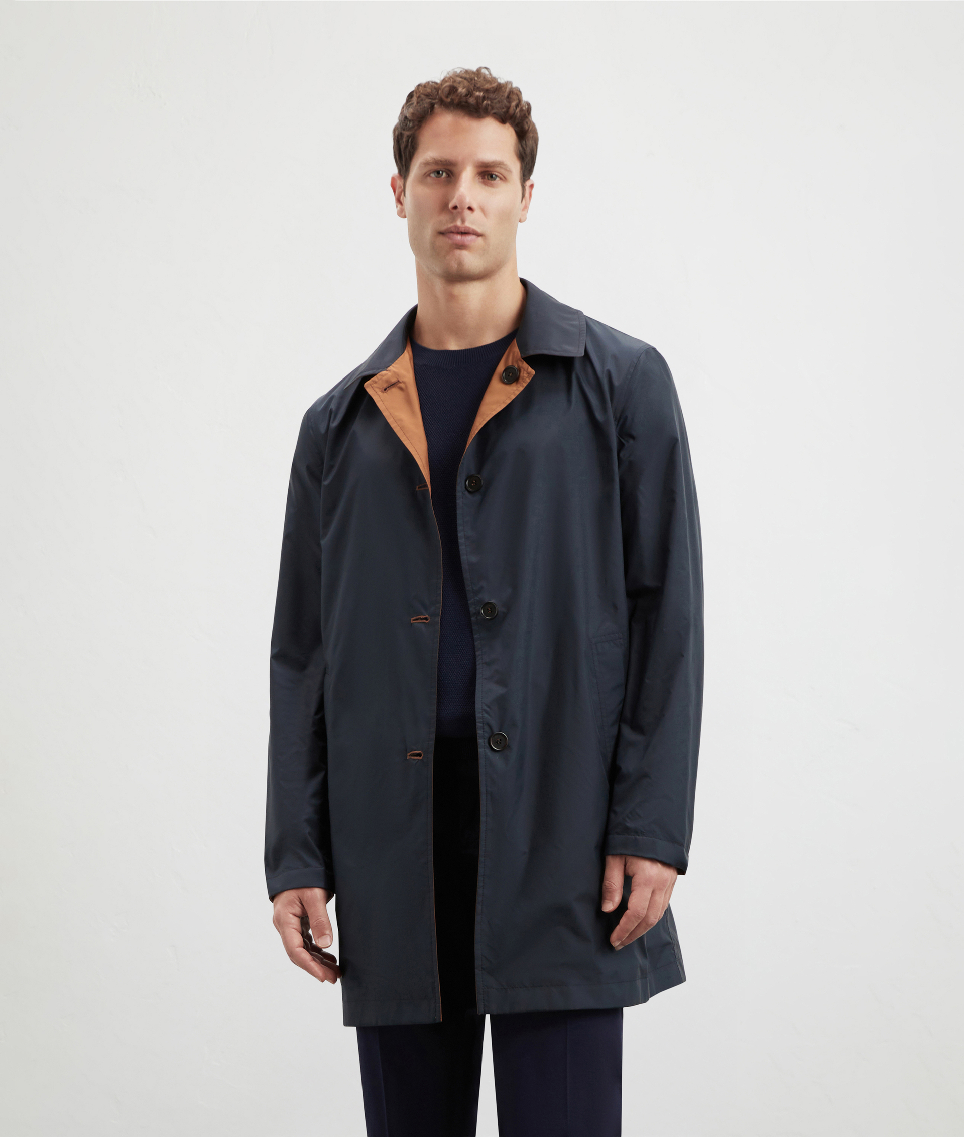 Reversible Rain Coat In Technical Fabric Double-Face Camel | Pal Zileri