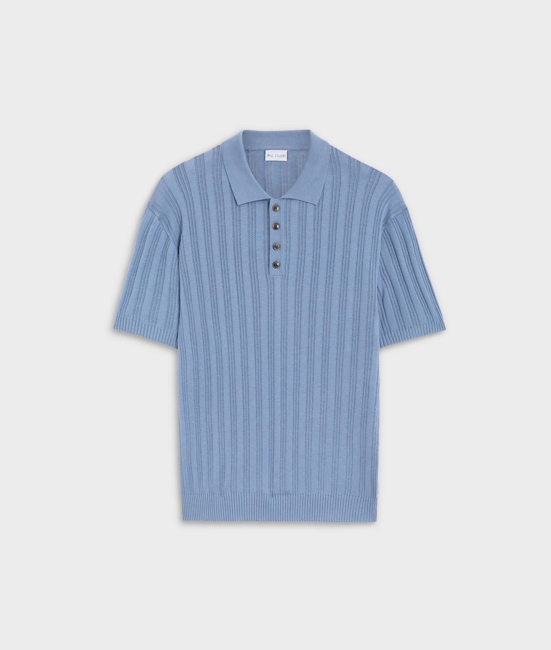 Three Buttons Knit Polo In Cotton And Silk Light Blue | Pal Zileri