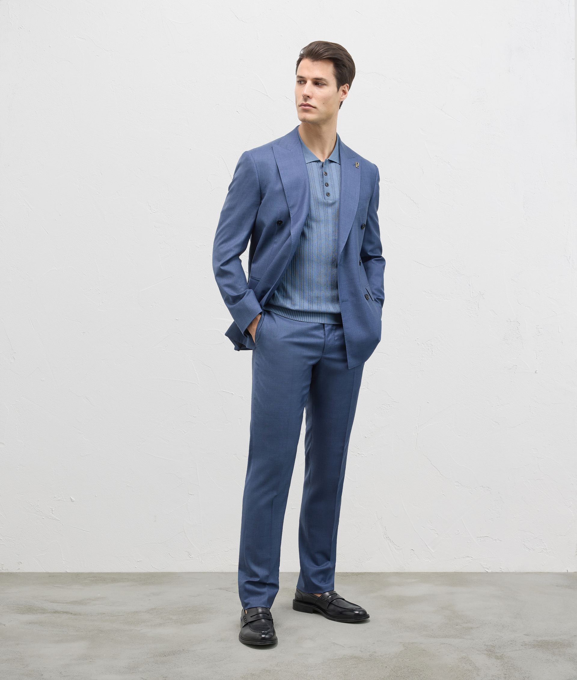 Three Buttons Knit Polo In Cotton And Silk Light Blue | Pal Zileri