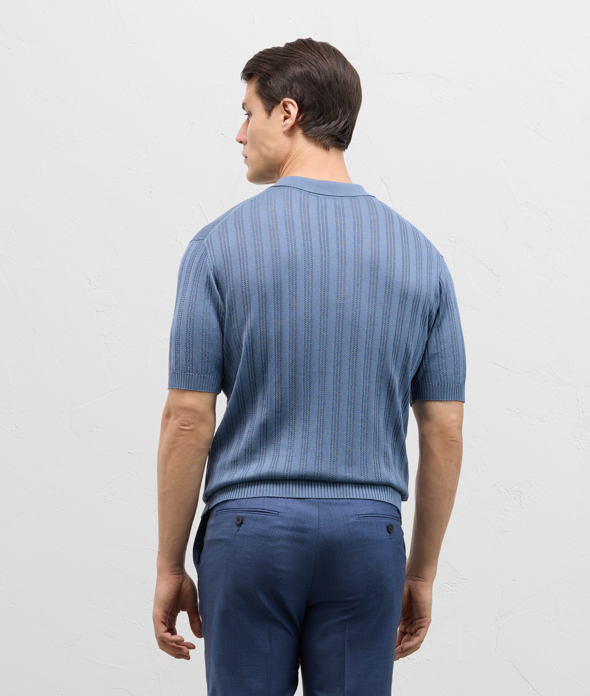 Three Buttons Knit Polo In Cotton And Silk Light Blue | Pal Zileri
