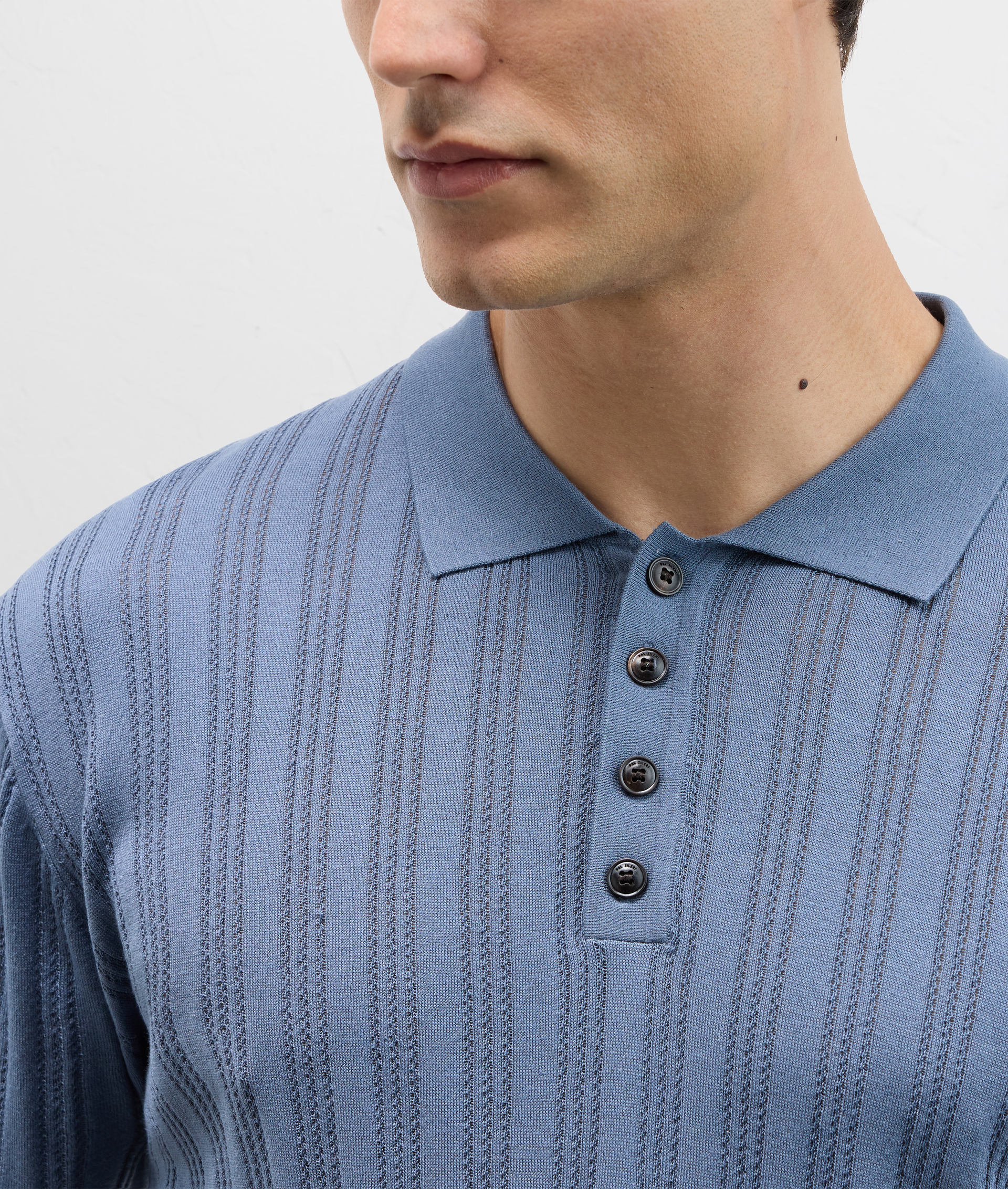 Three Buttons Knit Polo In Cotton And Silk Light Blue | Pal Zileri