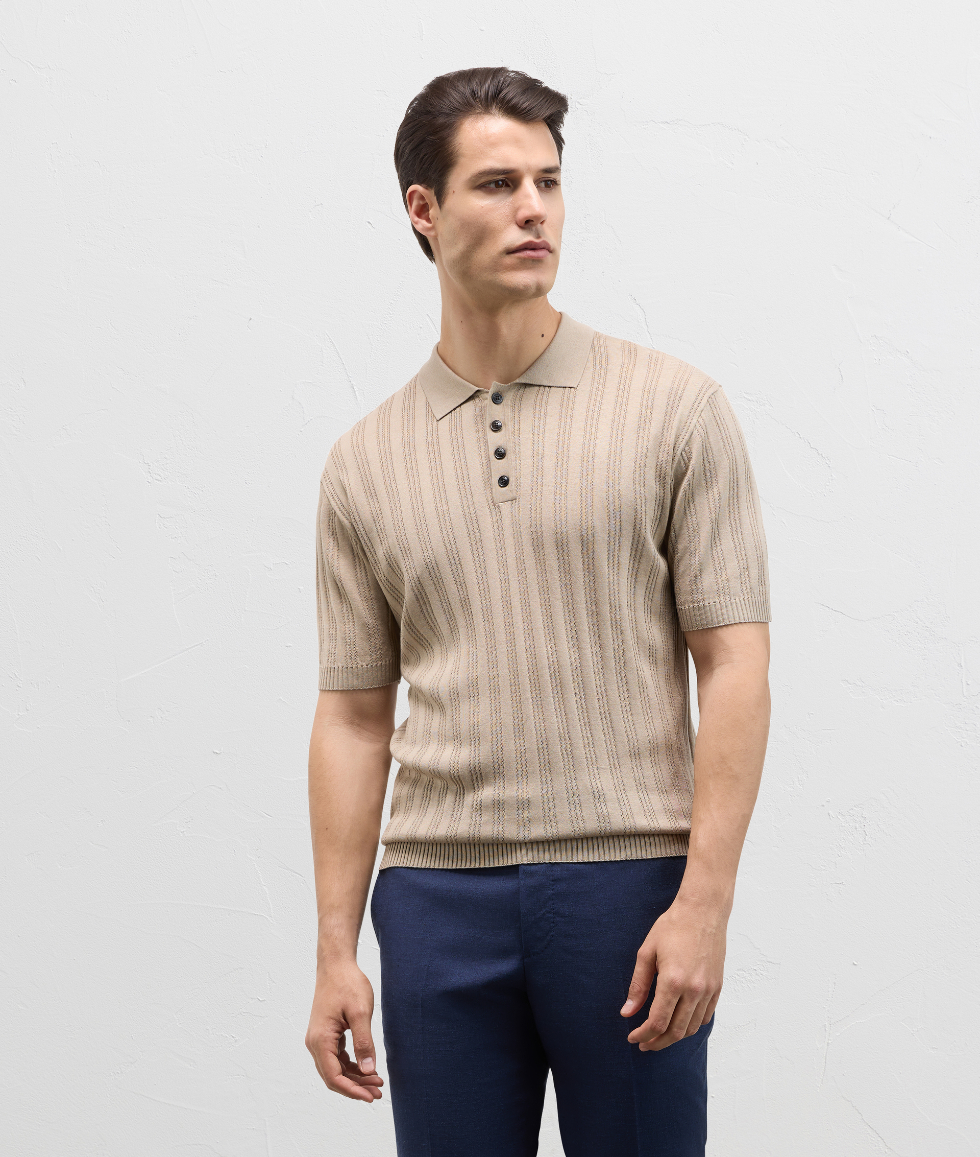 Three Buttons Knit Polo In Cotton And Silk Light Brown | Pal Zileri