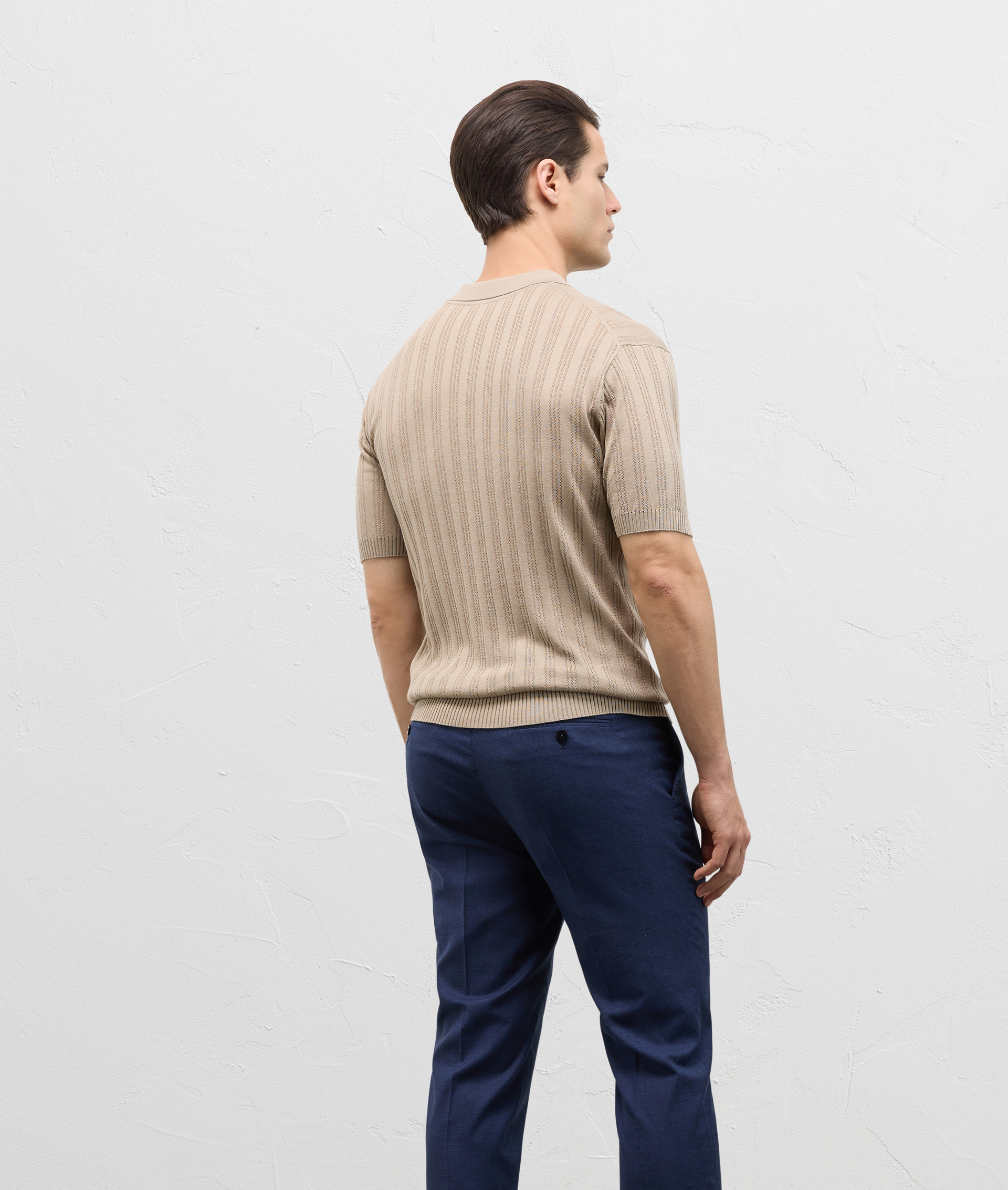 Three Buttons Knit Polo In Cotton And Silk Light Brown | Pal Zileri