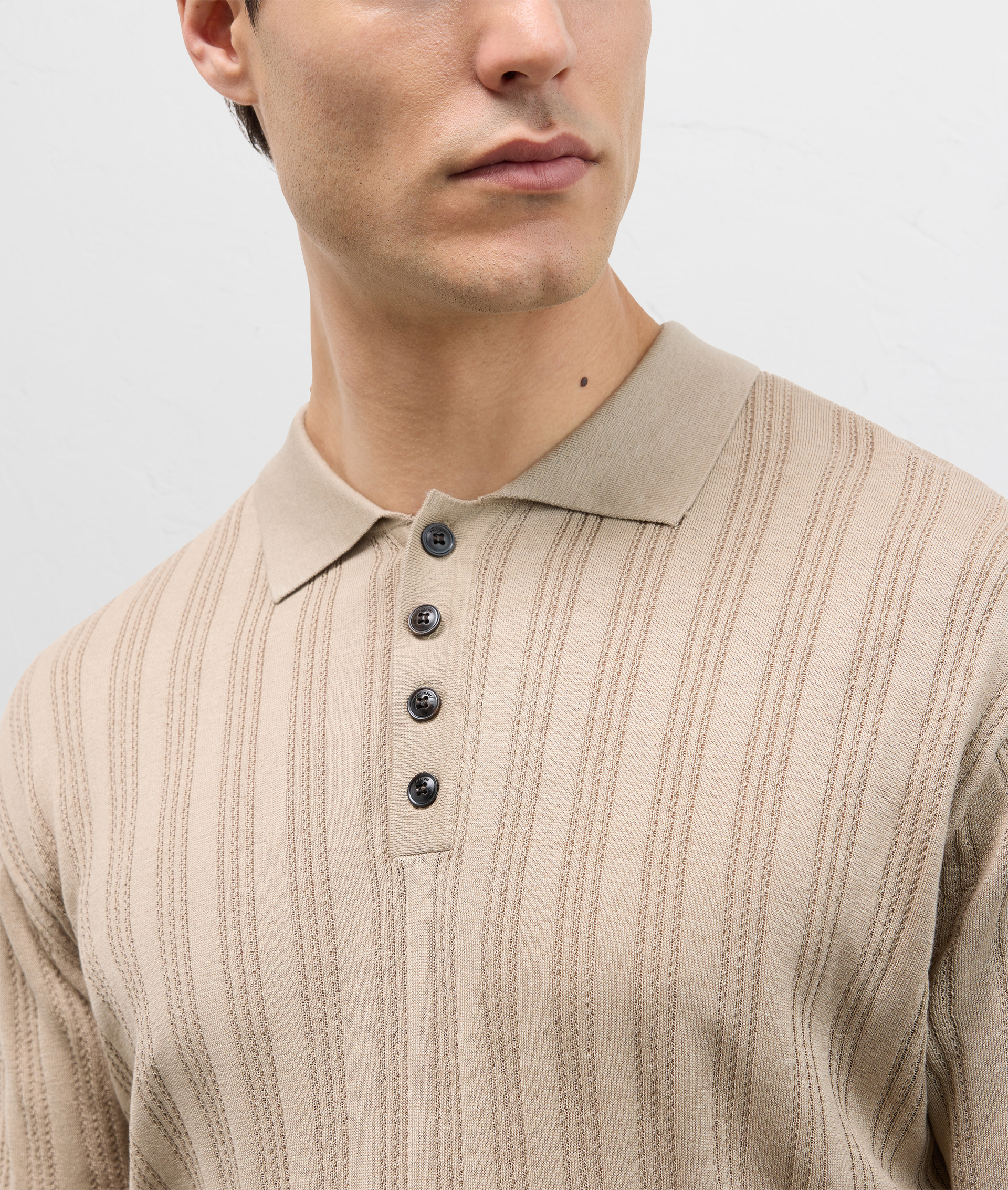 Three Buttons Knit Polo In Cotton And Silk Light Brown | Pal Zileri