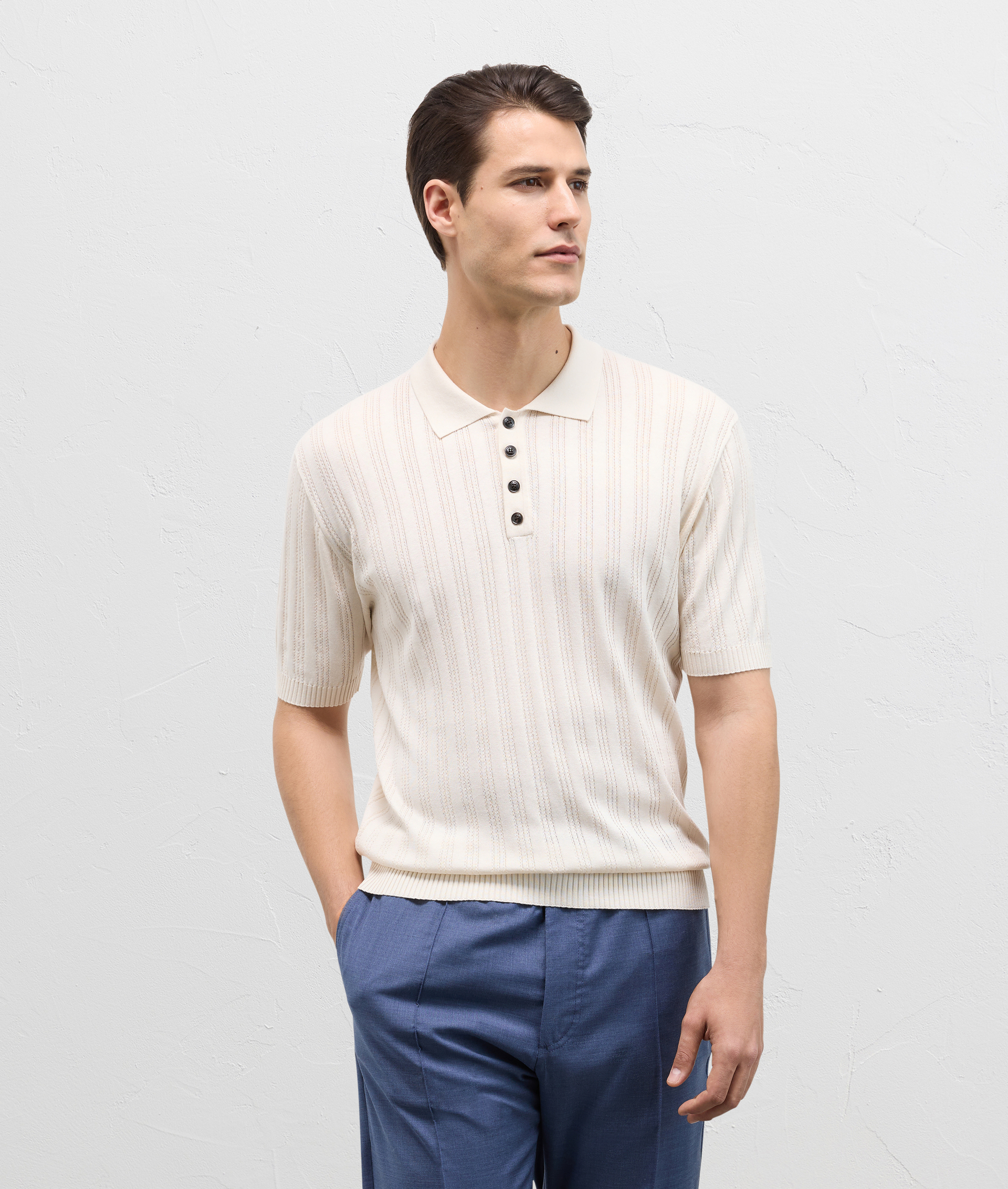 Three Buttons Knit Polo In Cotton And Silk White | Pal Zileri