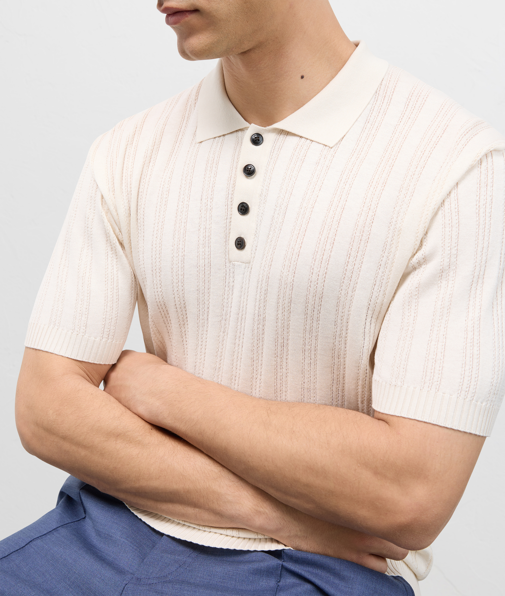 Three Buttons Knit Polo In Cotton And Silk White | Pal Zileri