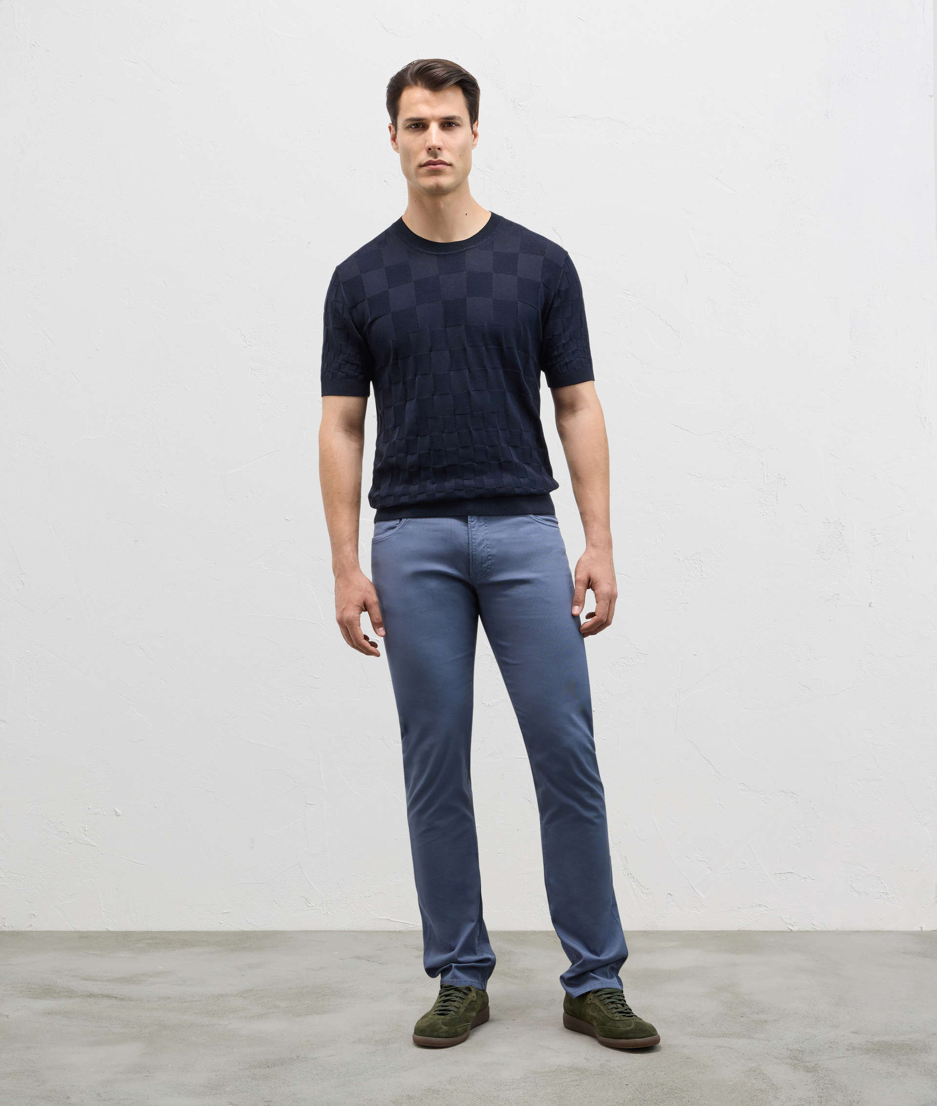 Tshirt in knitted silk and cotton navy blue | Pal Zileri