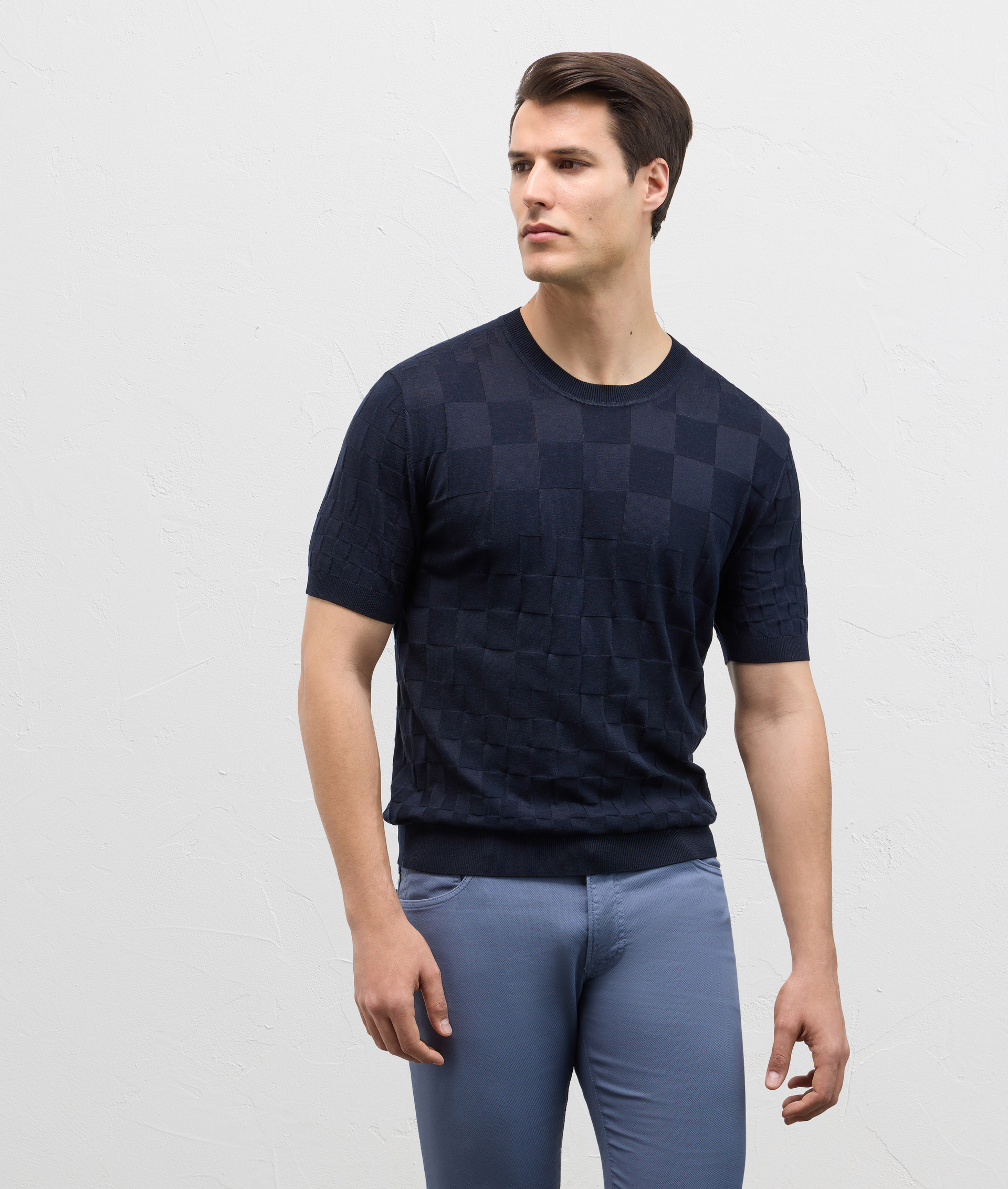 Tshirt in knitted silk and cotton navy blue | Pal Zileri