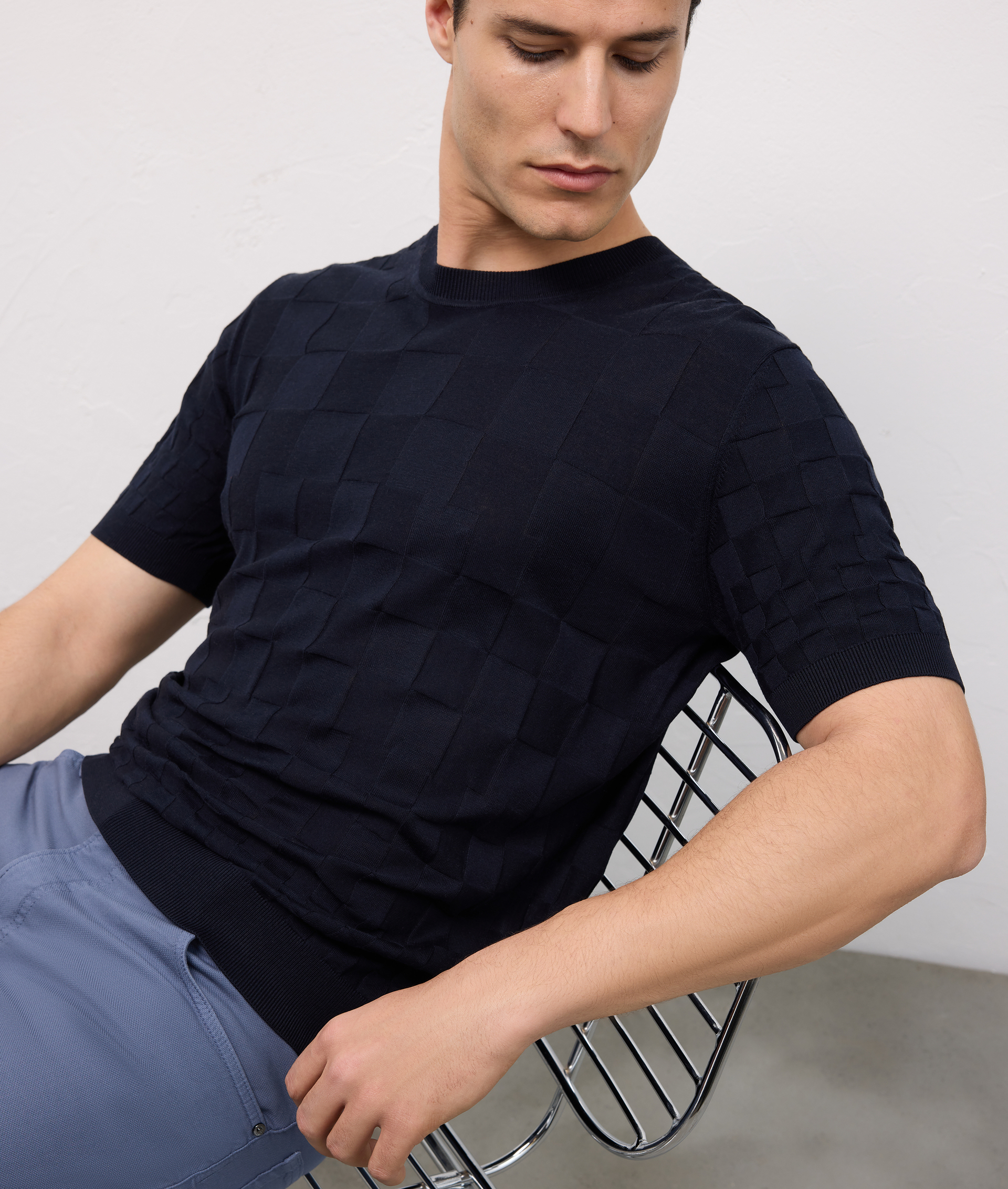 Tshirt in knitted silk and cotton navy blue | Pal Zileri