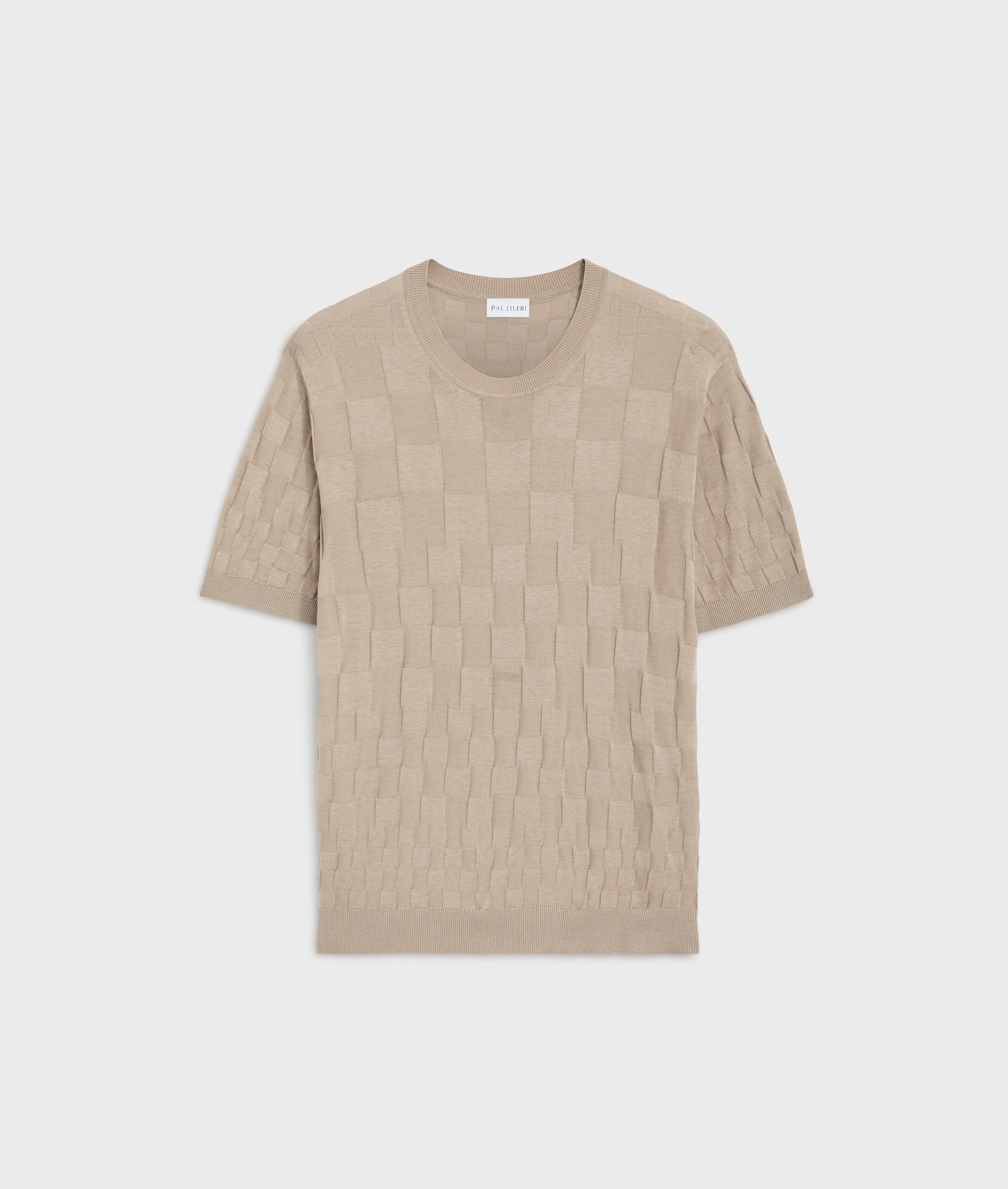 Tshirt In Seta E Cotone Con Quadri A Contrasto Marrone Chiaro | Pal Zileri