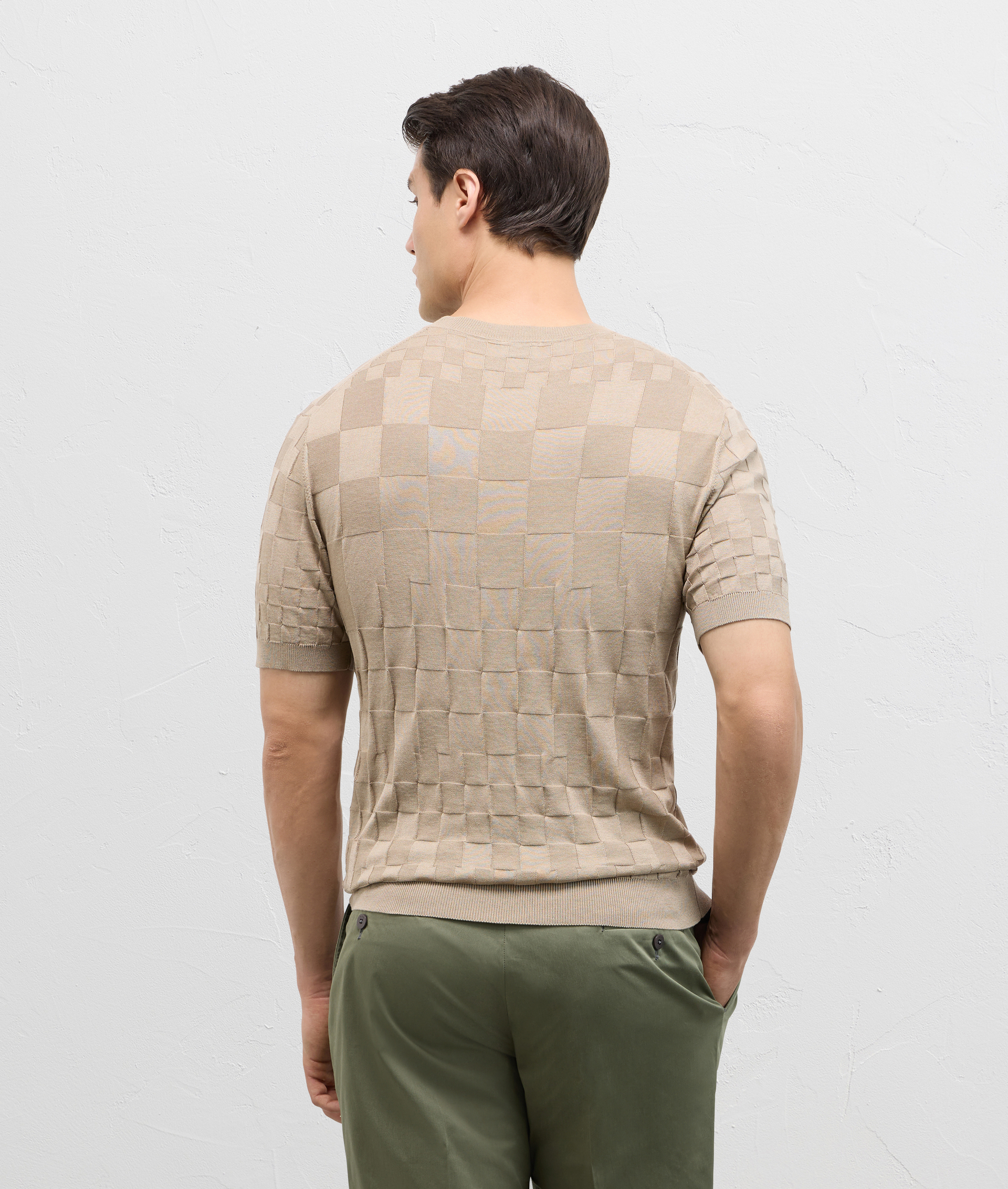 Tshirt In Seta E Cotone Con Quadri A Contrasto Marrone Chiaro | Pal Zileri