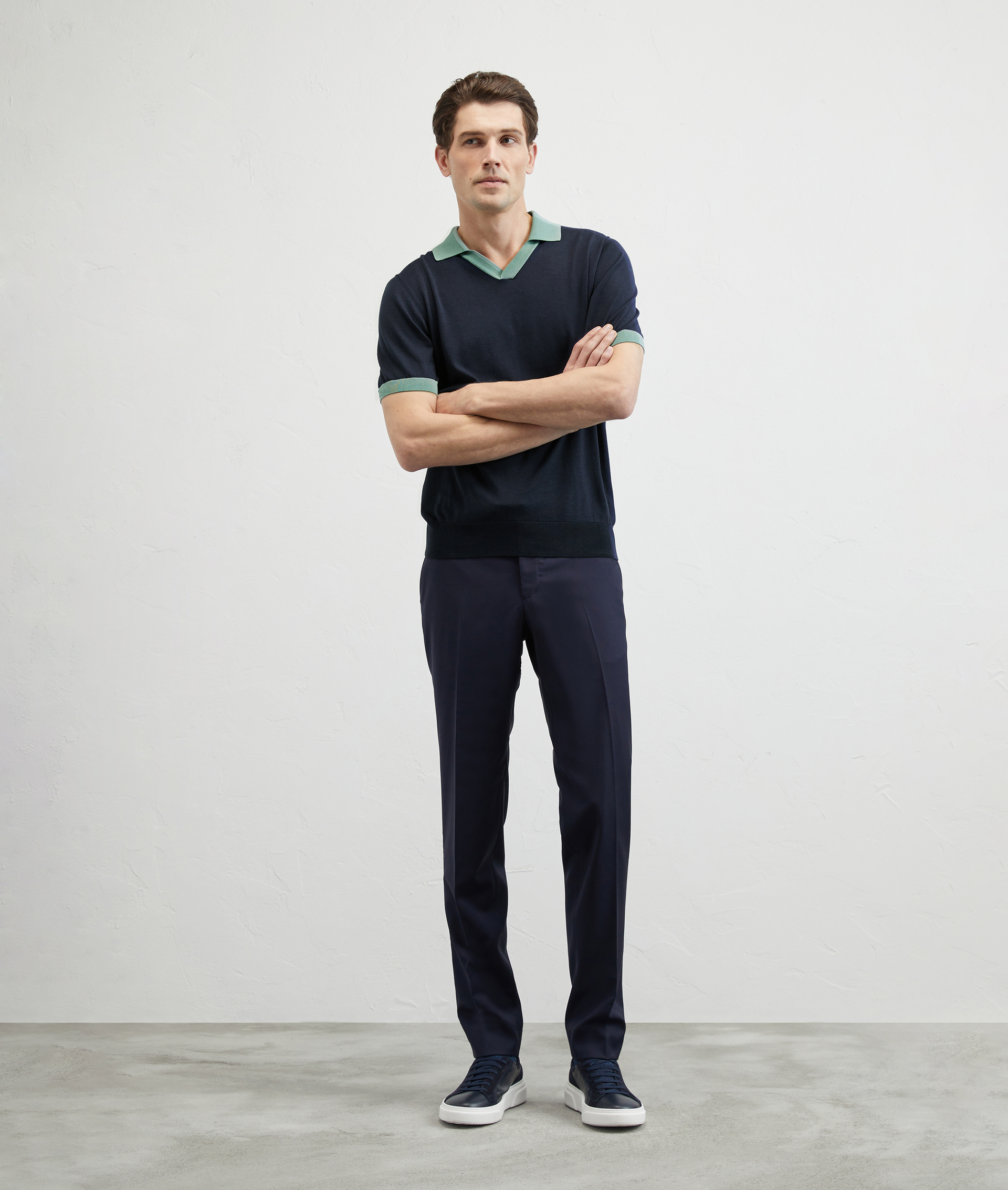 Jersey Knitted Polo In Cotton And Silk Blue Navy | Pal Zileri