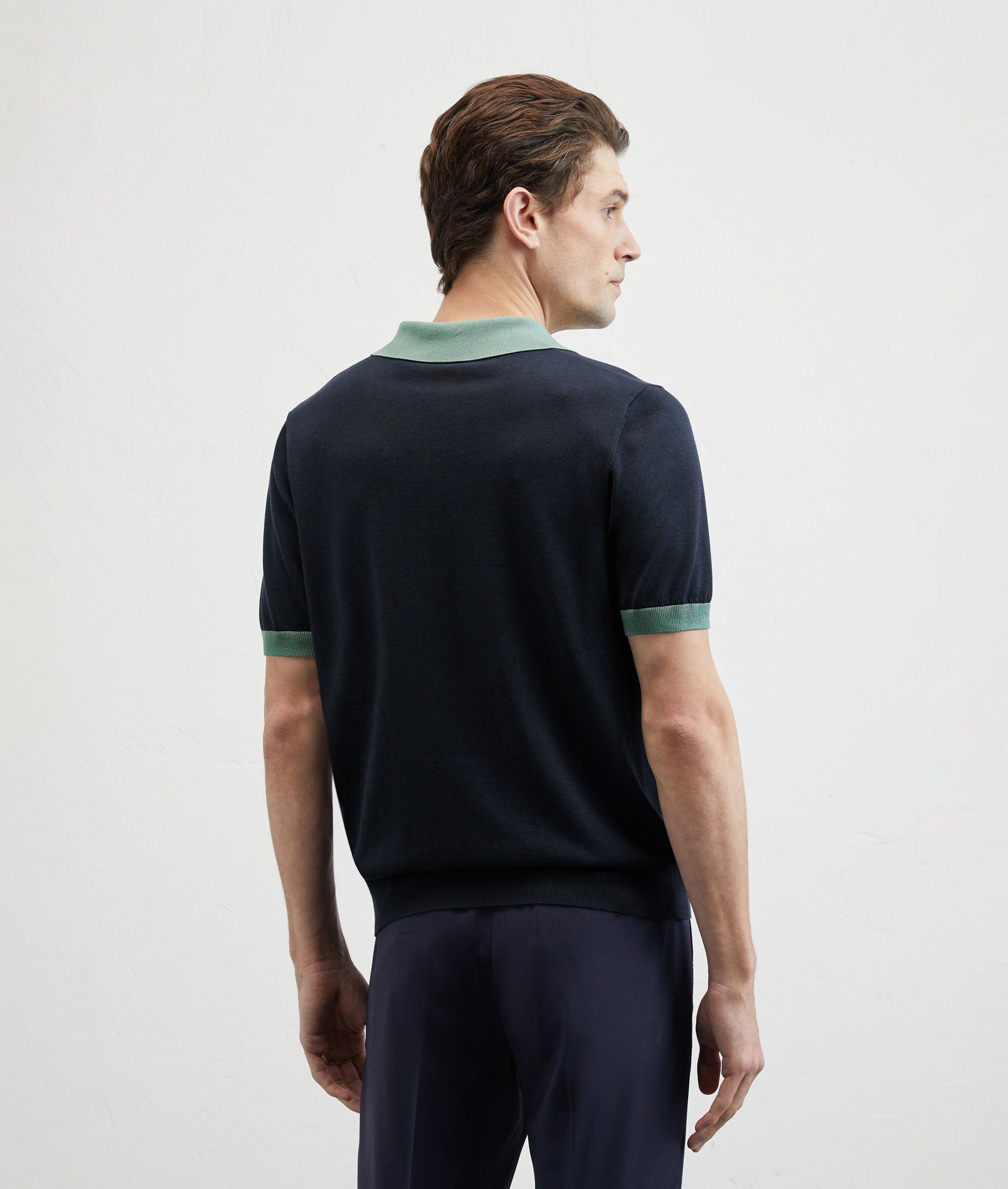 Polo In Jersey Di Maglia In Cotone E Seta Blu Navy | Pal Zileri