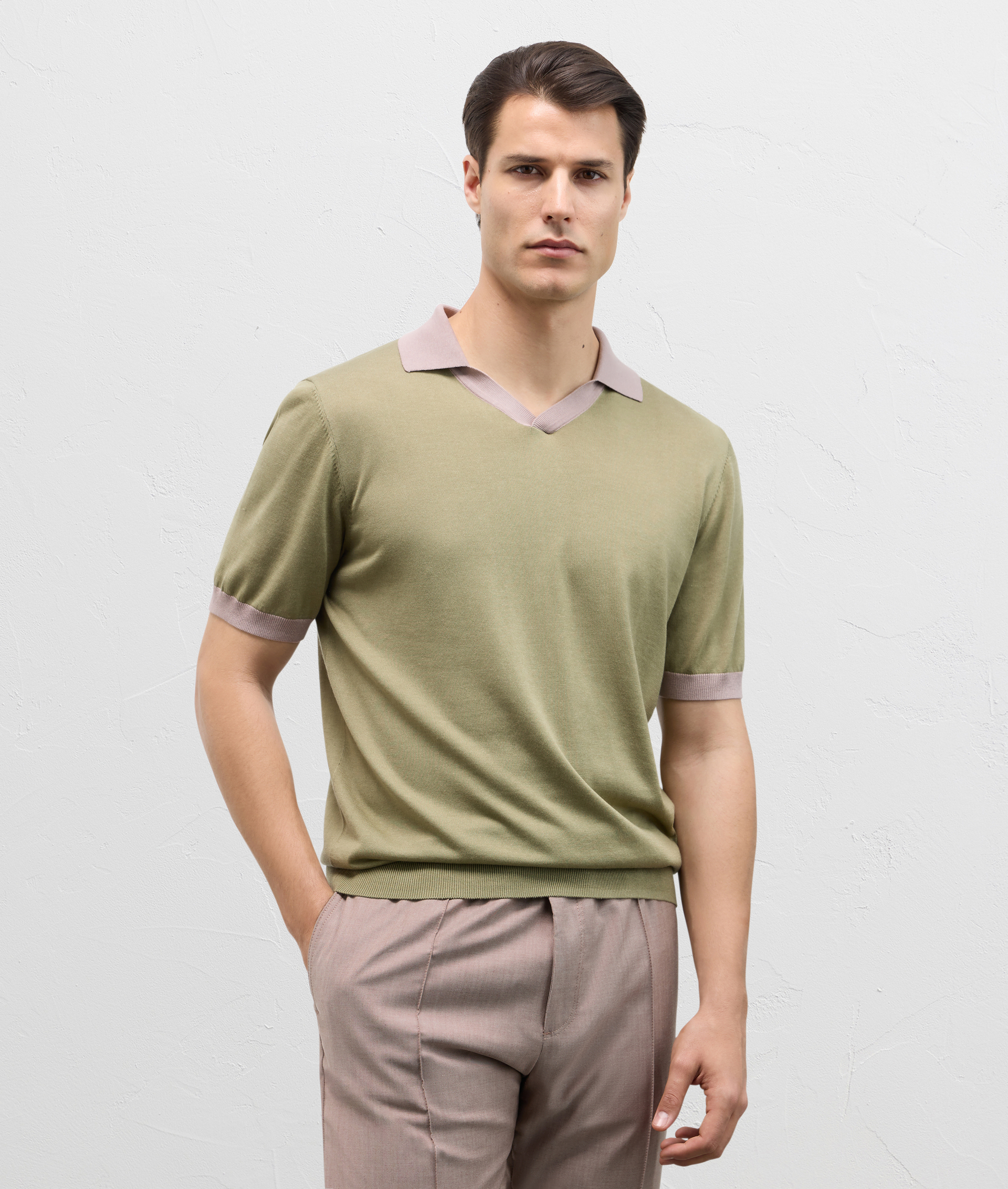 Jersey Knit Polo In Cotton And Silk Light Green | Pal Zileri