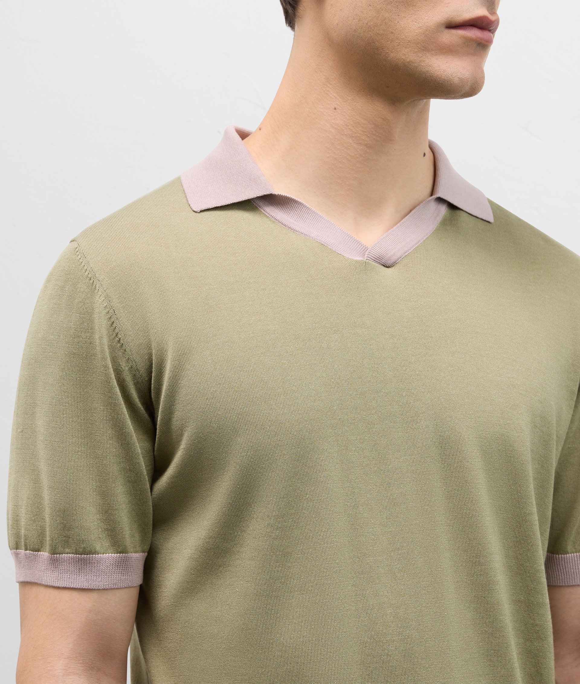 Jersey Knit Polo In Cotton And Silk Light Green | Pal Zileri