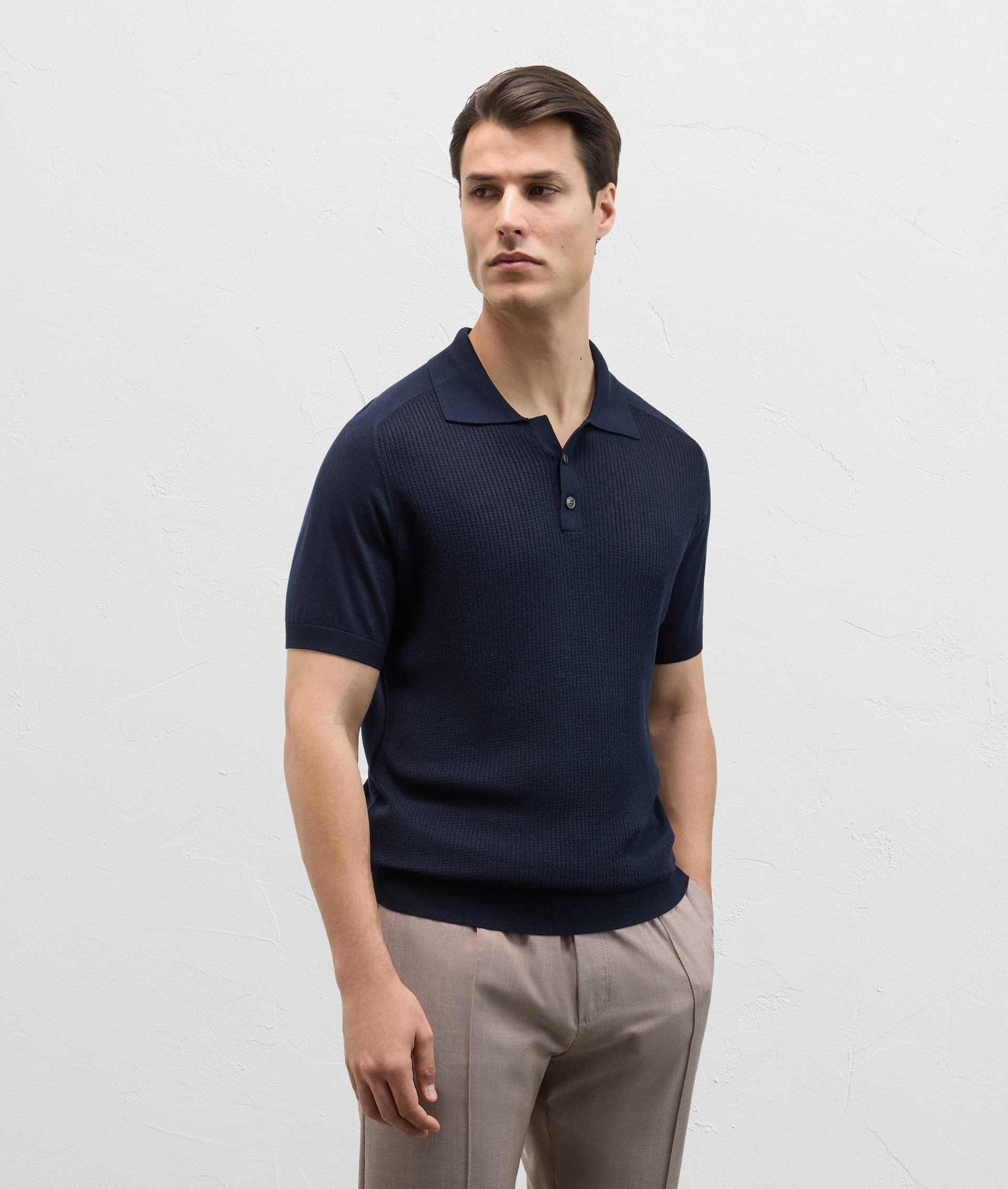 Polo in maglia di cotone e seta e chiusura a due bottoni blu navy | Pal Zileri