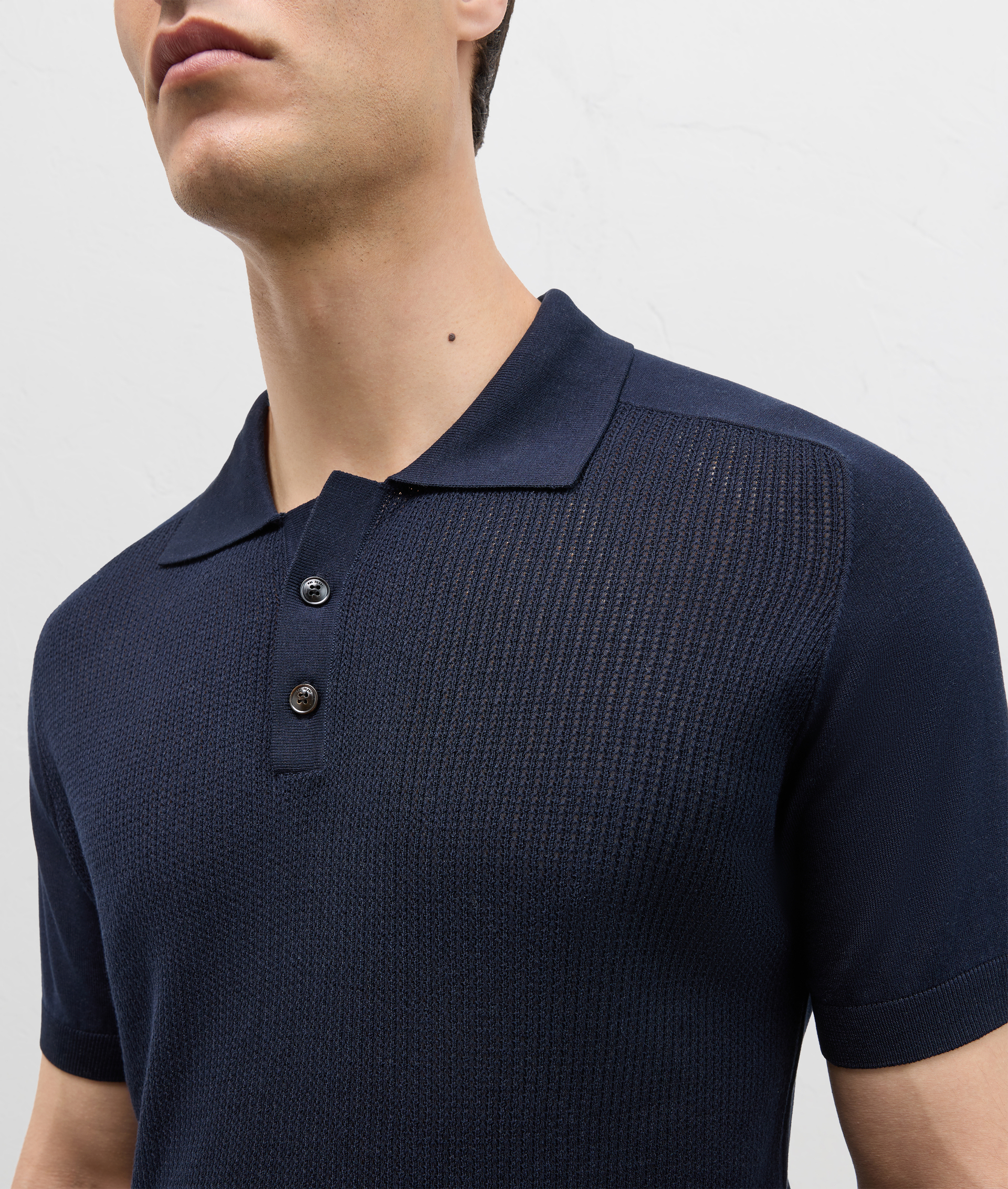 Polo in maglia di cotone e seta e chiusura a due bottoni blu navy | Pal Zileri