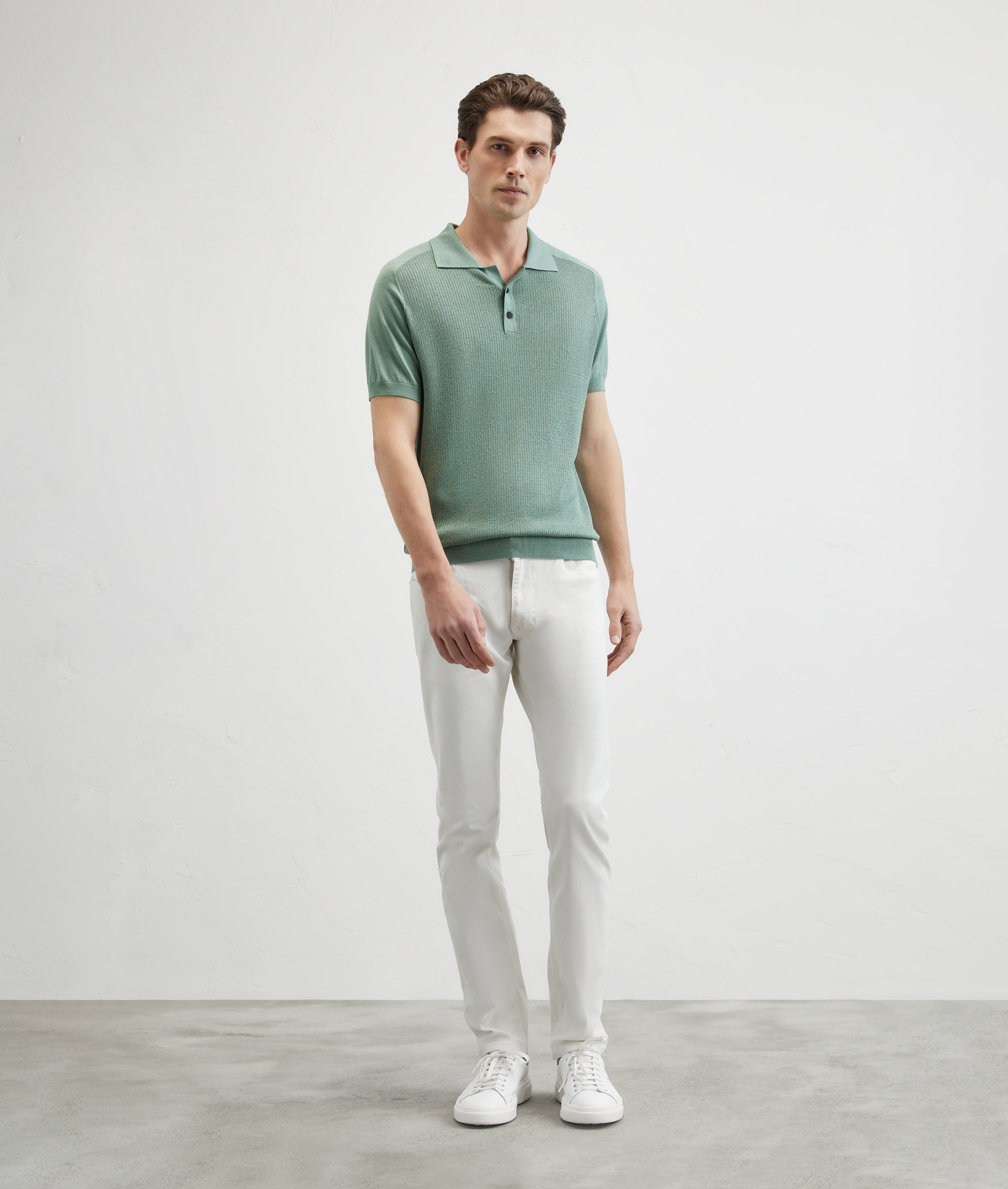 Knitted Polo With Raglan Sleeves In Silk And Cotton Light Green | Pal Zileri
