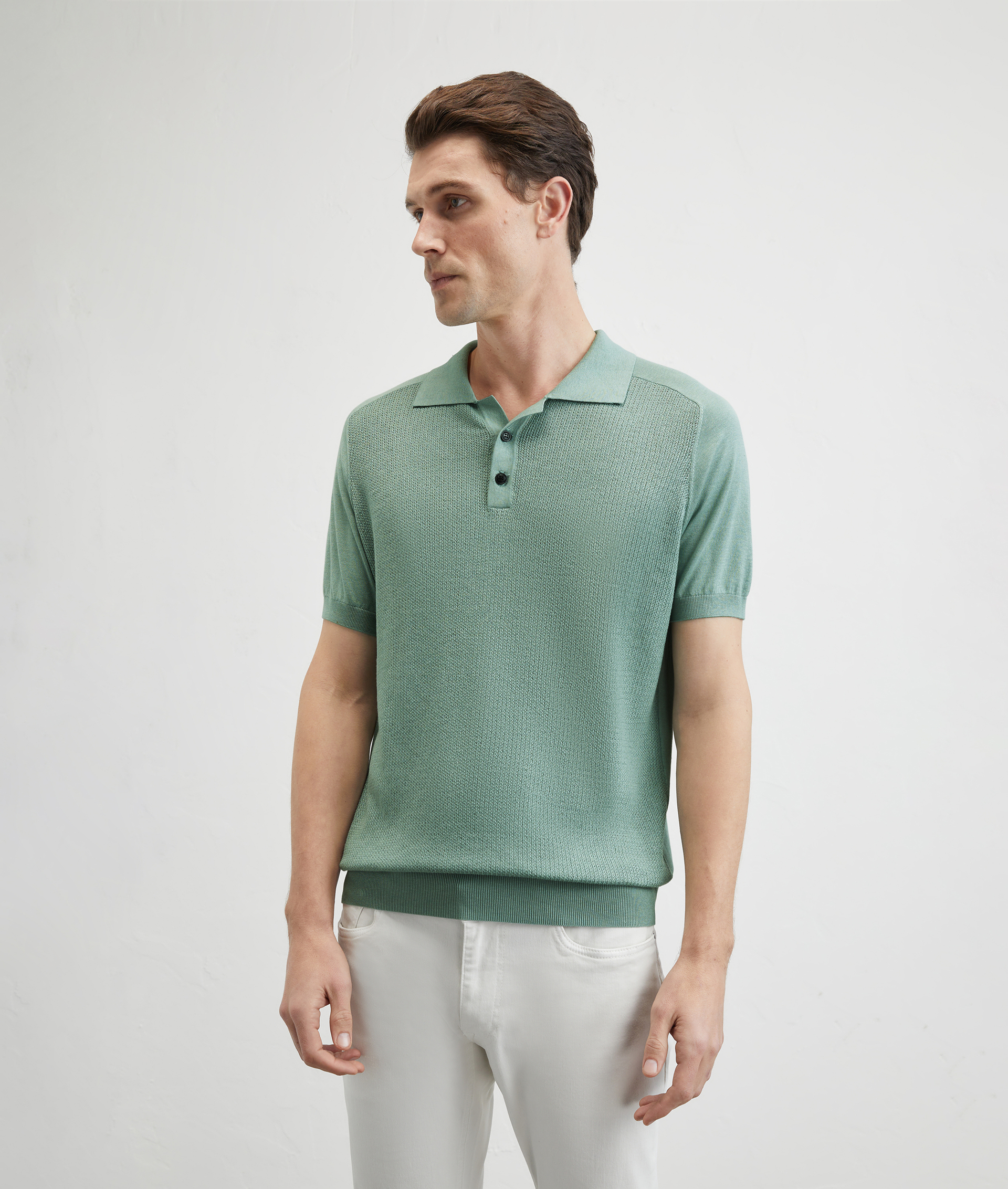 Knitted Polo With Raglan Sleeves In Silk And Cotton Light Green | Pal Zileri