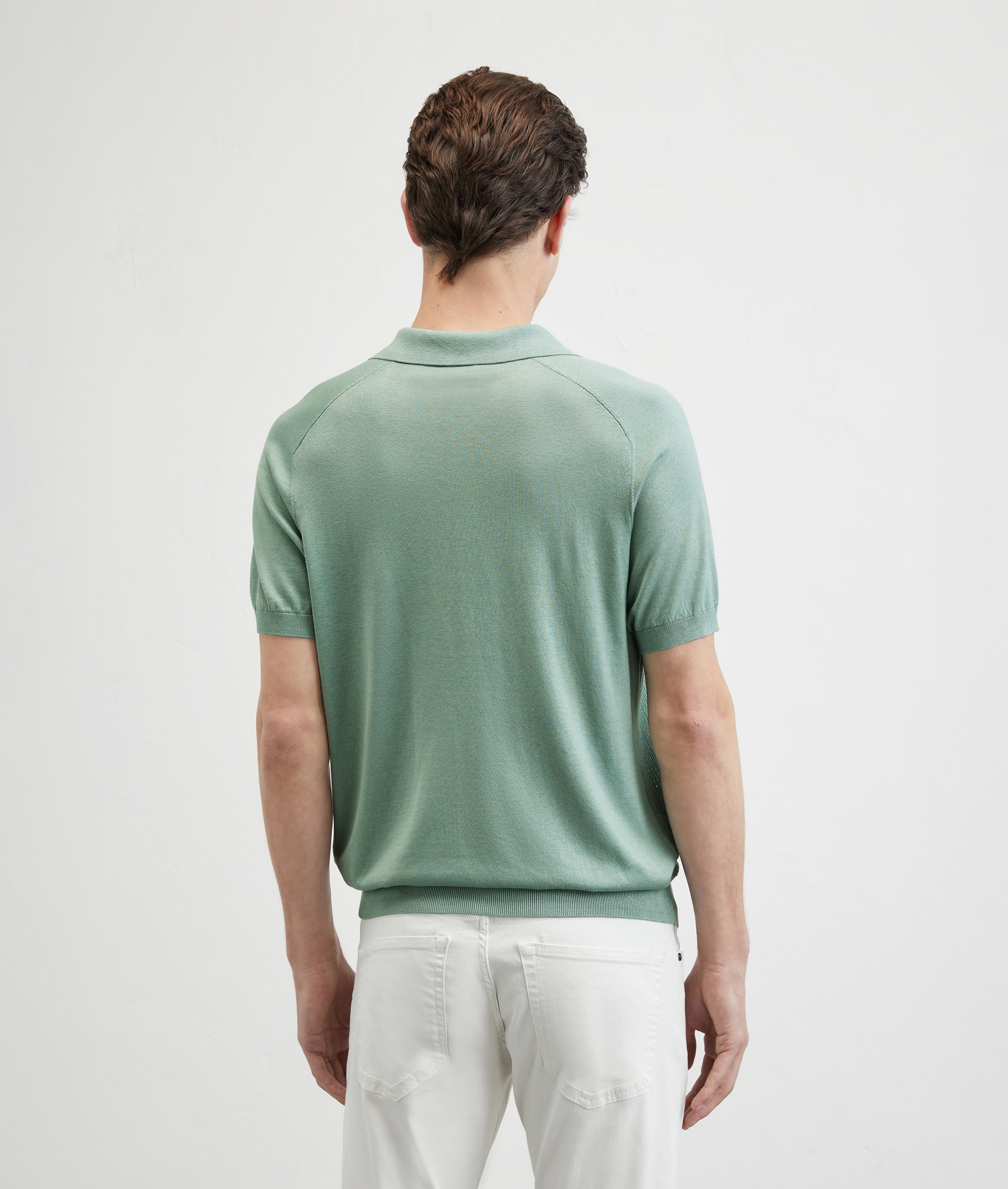 Knitted Polo With Raglan Sleeves In Silk And Cotton Light Green | Pal Zileri