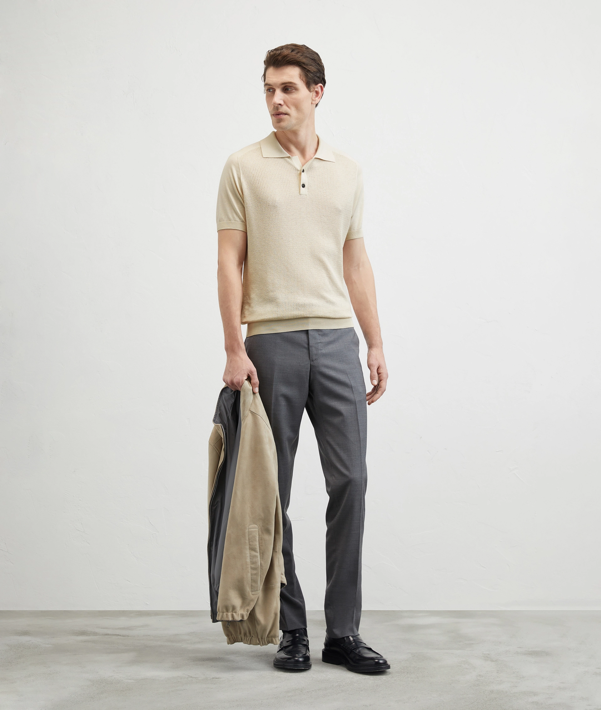 Knitted Polo With Raglan Sleeves In Silk And Cotton White | Pal Zileri
