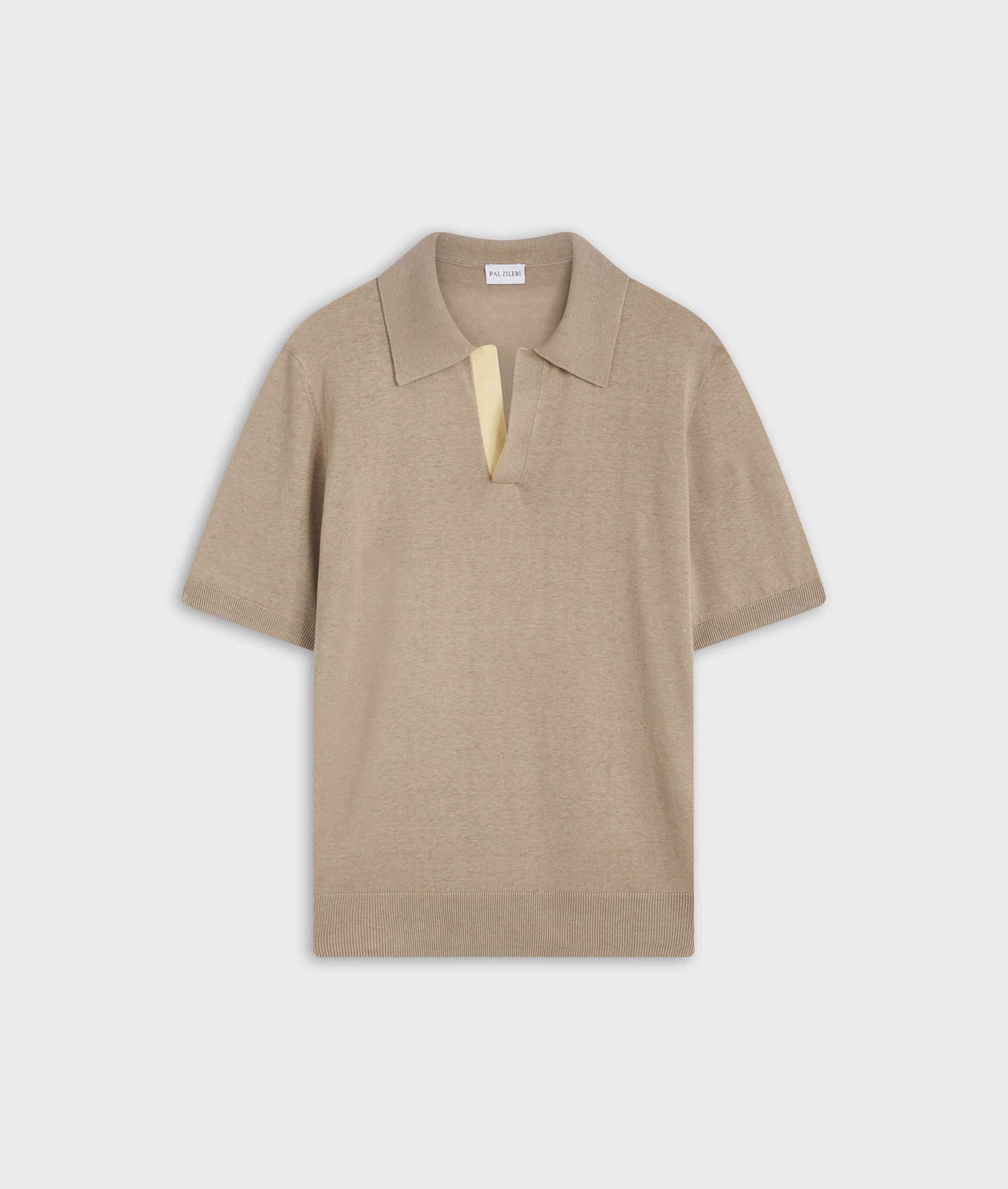 Polo In Jersey Di Maglia In Seta E Lino Marrone Chiaro | Pal Zileri