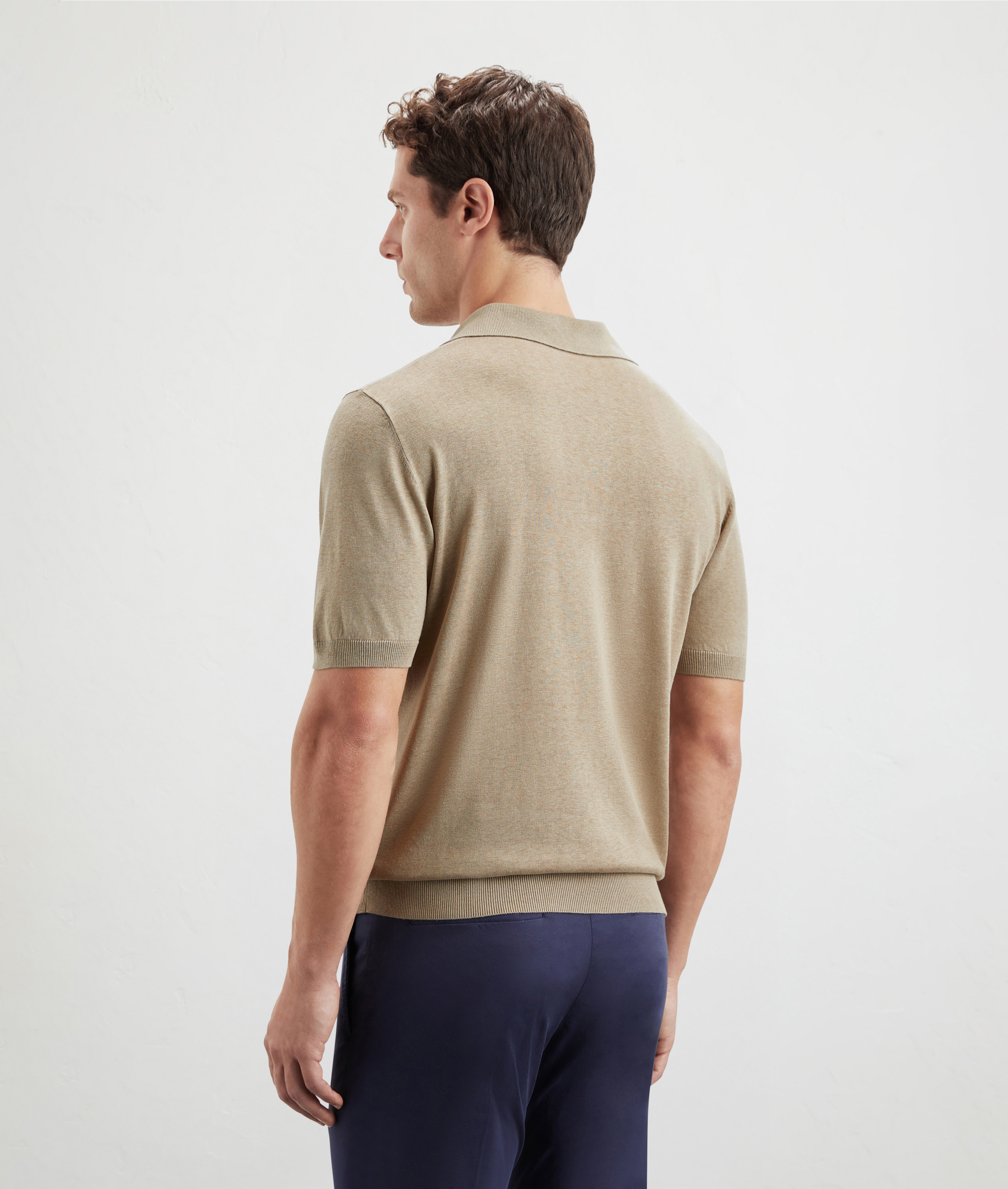 Polo In Jersey Di Maglia In Seta E Lino Marrone Chiaro | Pal Zileri