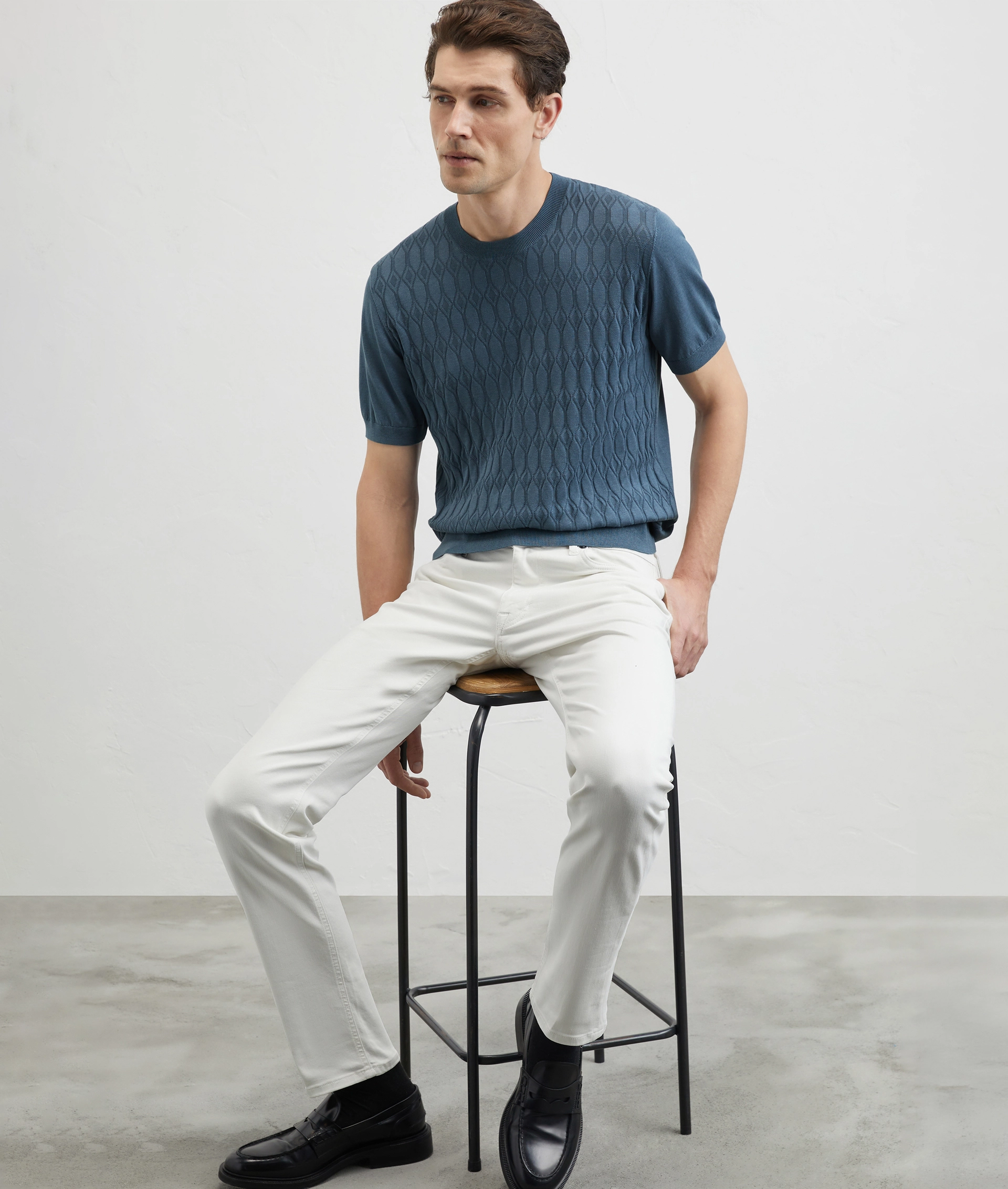 Knitted Tshirt In Silk And Cotton Light Blue | Pal Zileri