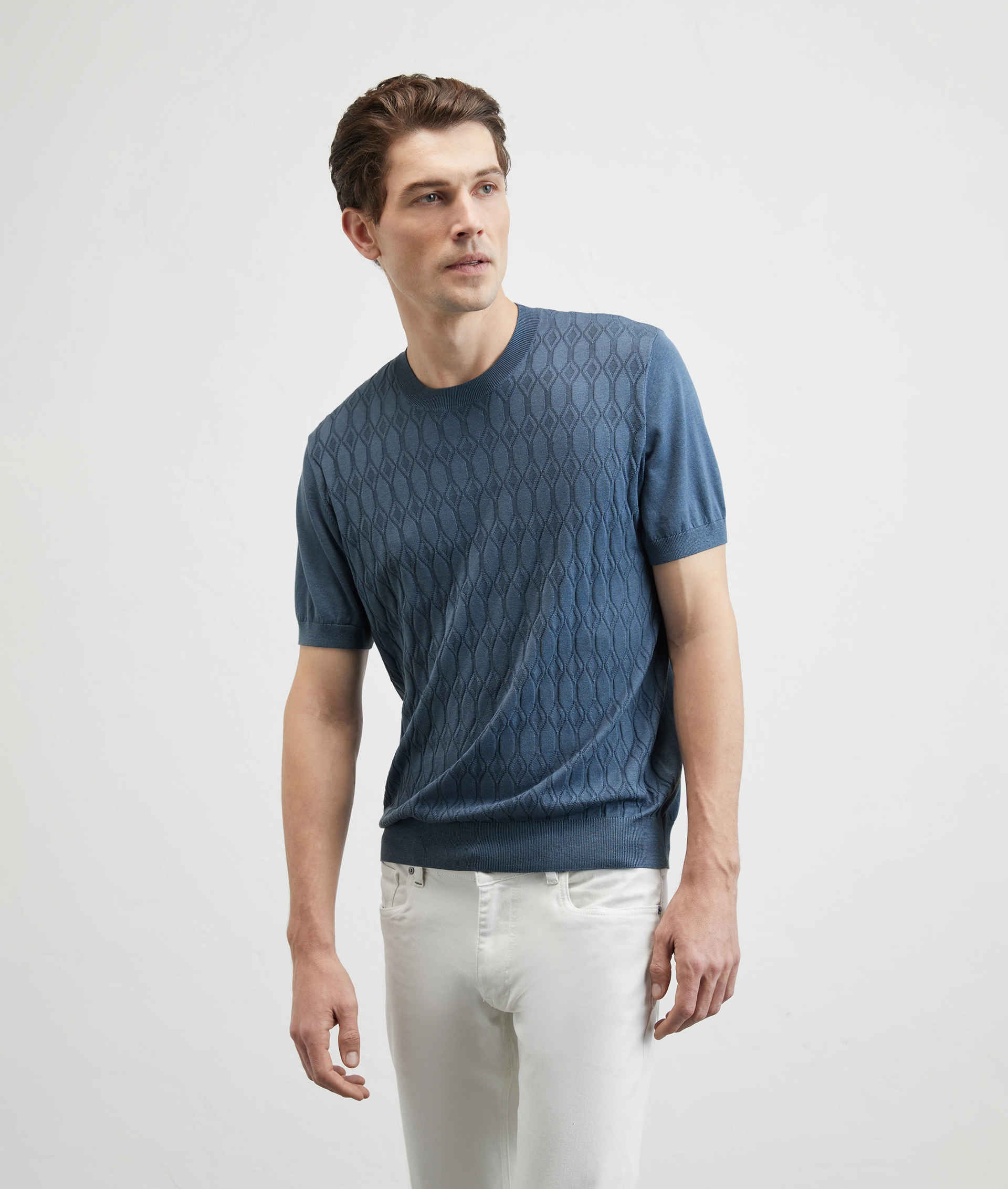 Knitted Tshirt In Silk And Cotton Light Blue | Pal Zileri