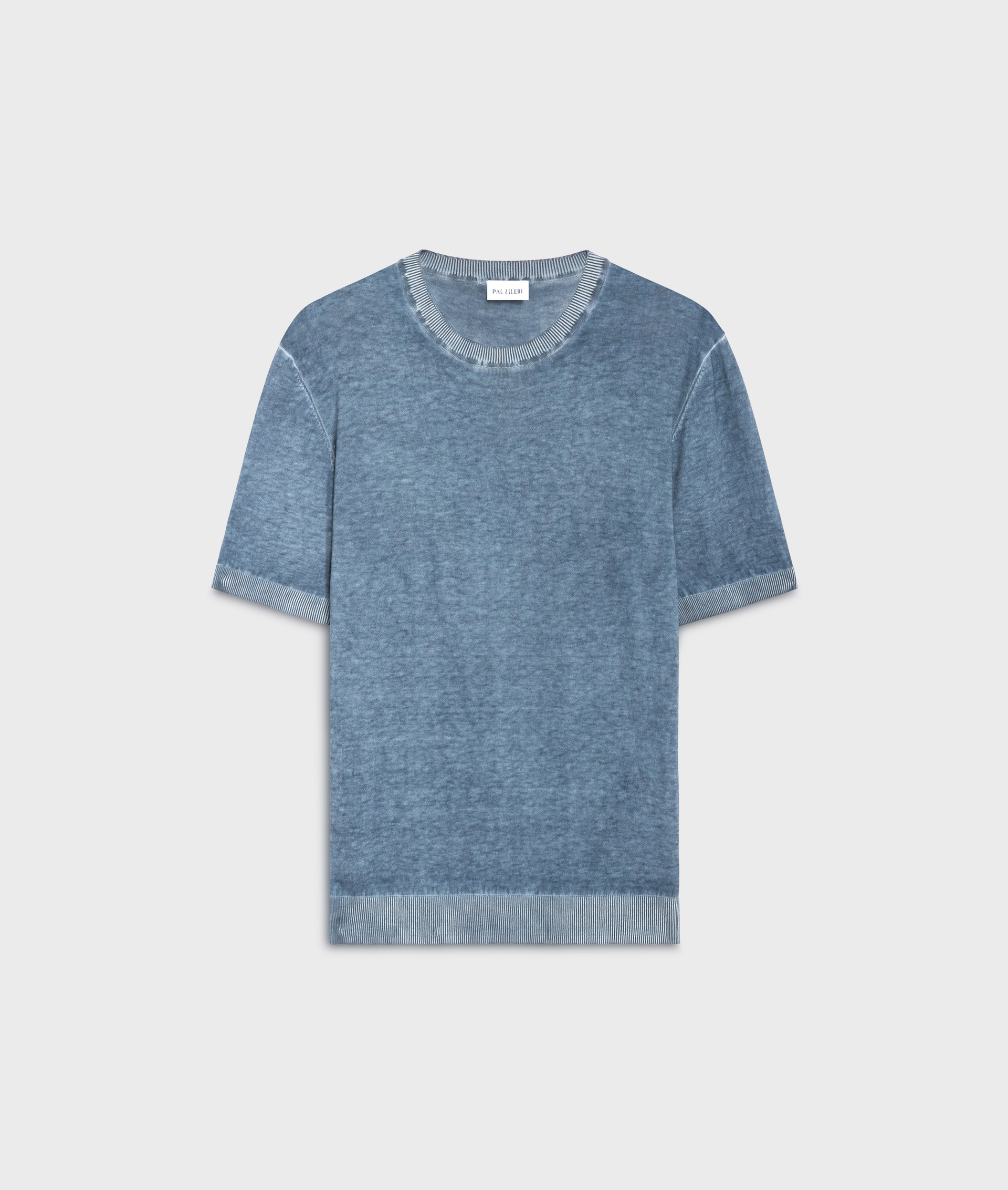 Crewneck Knit Tshirt With Topstitching Light Blue - T-Shirts and Polo - Pal Zileri | Official Website