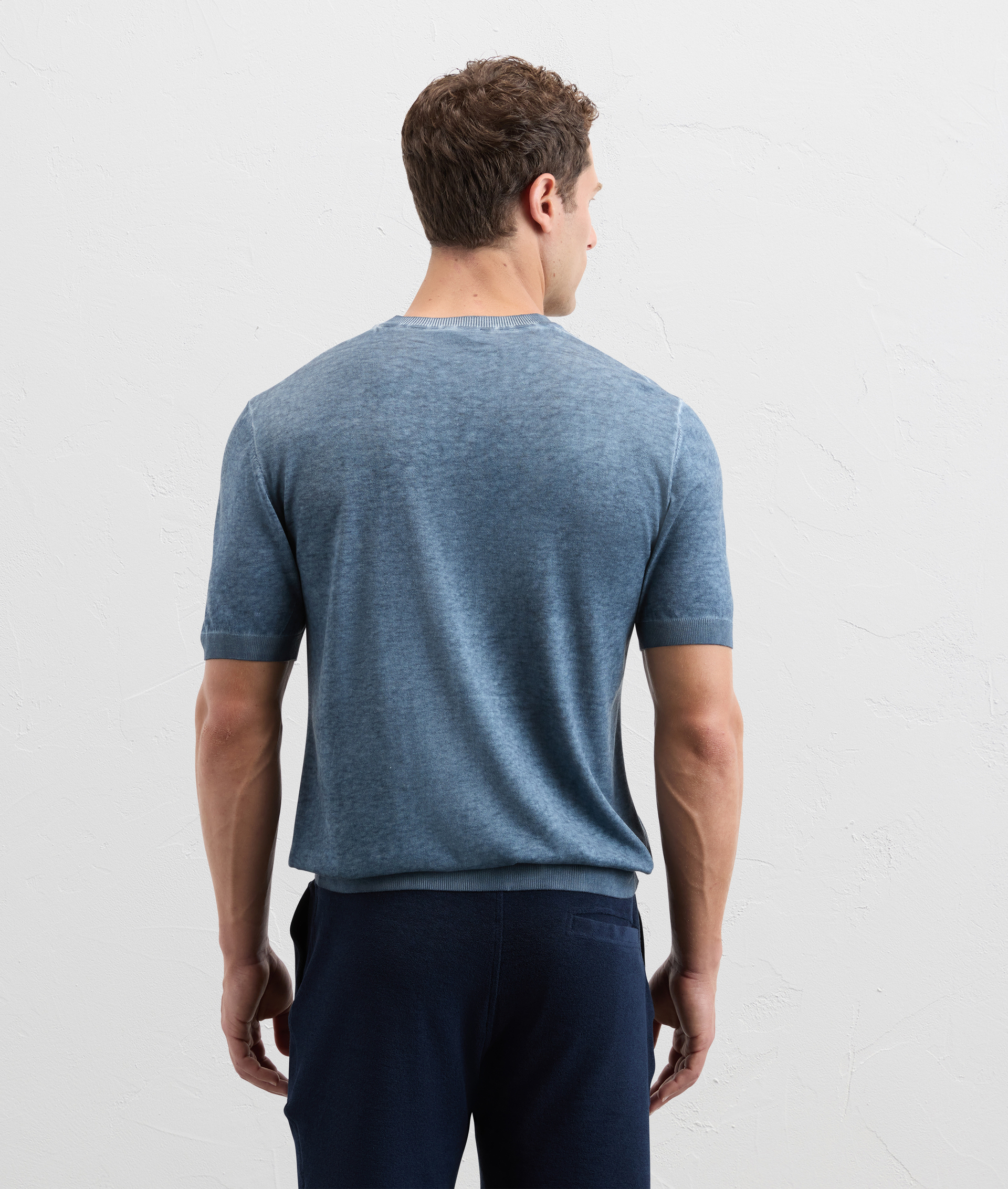 Crewneck Knit Tshirt With Topstitching Light Blue - Pal Zileri | Official Website