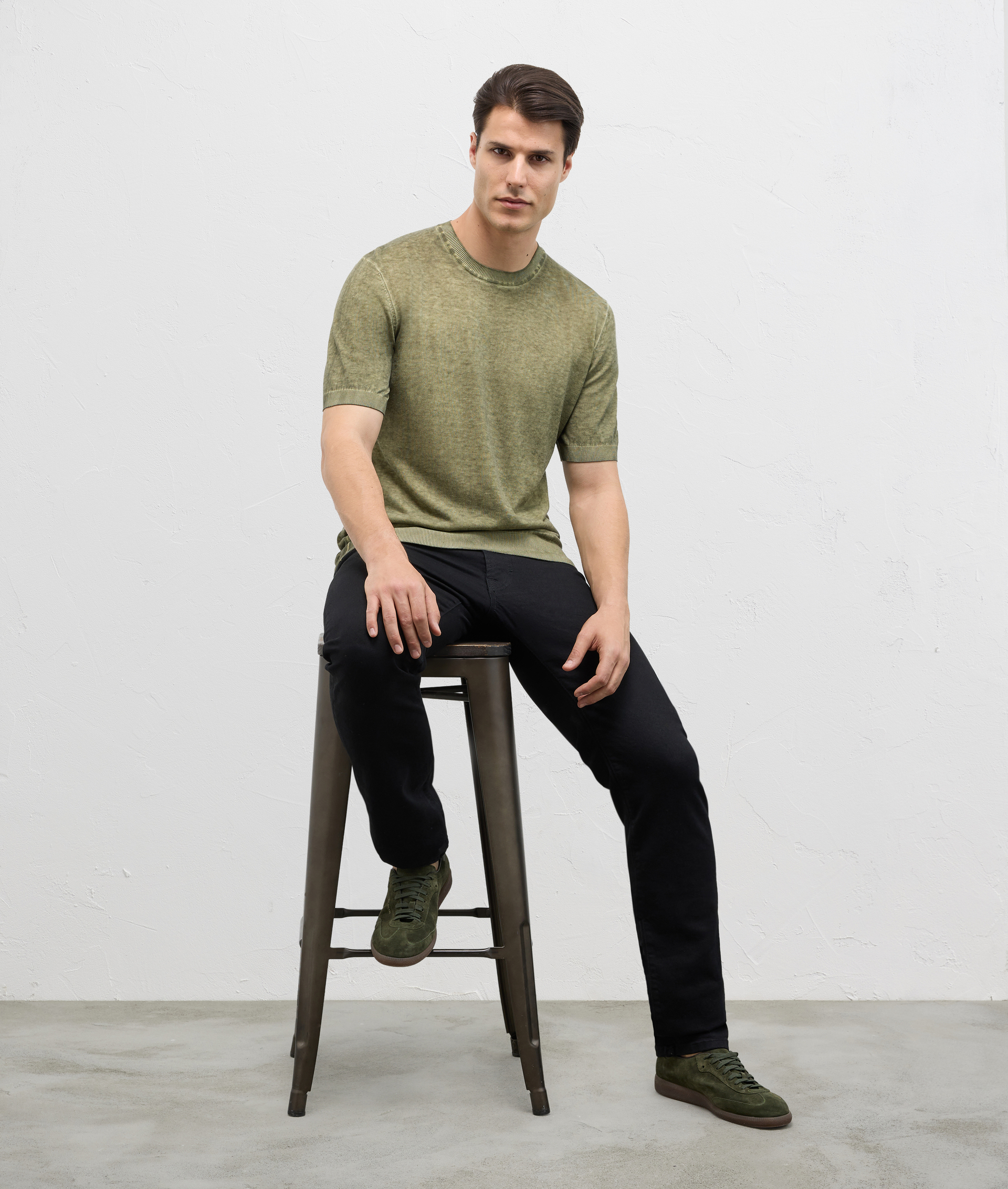 Crewneck Knit Tshirt With Topstitching Light Green | Pal Zileri