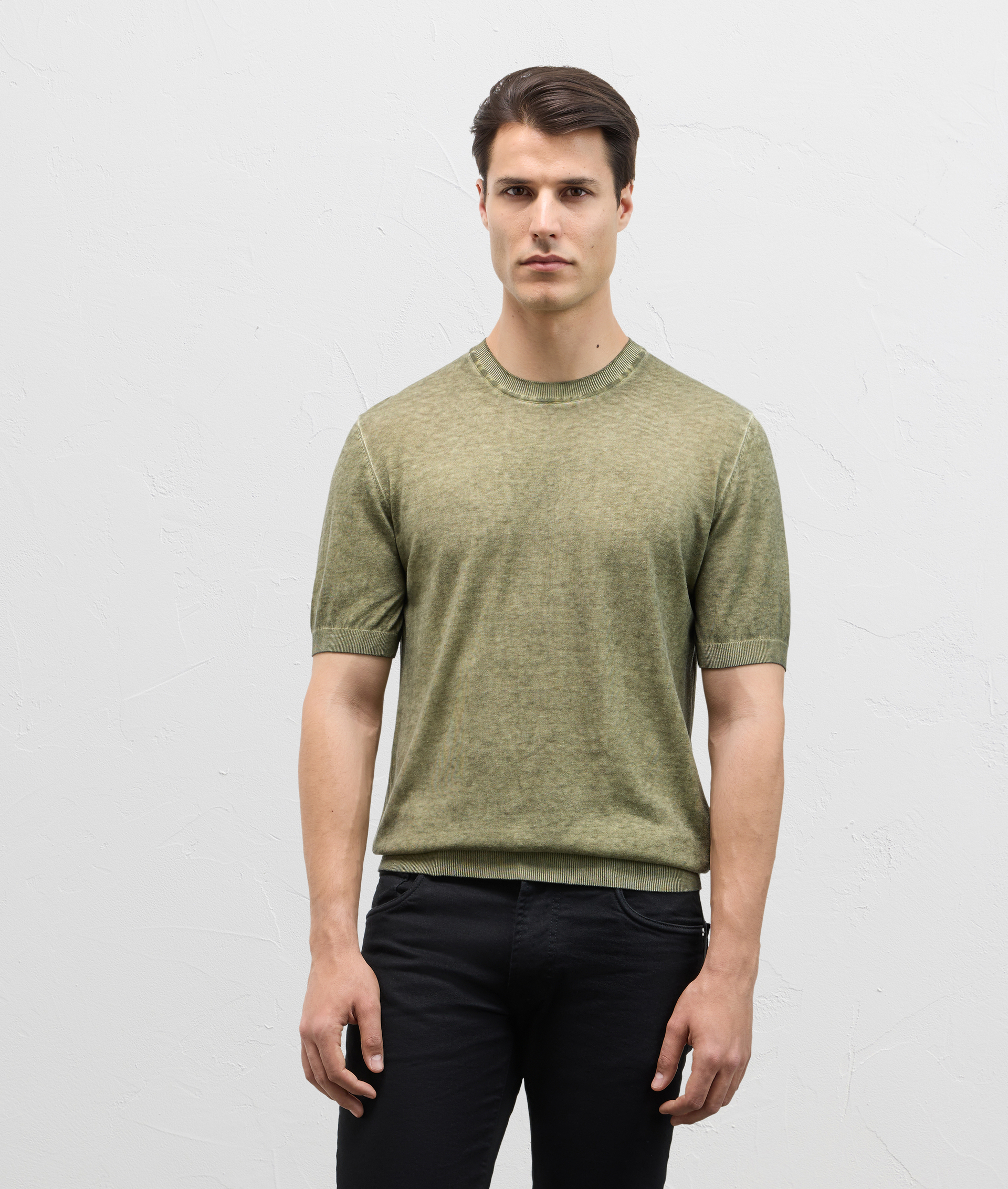 Crewneck Knit Tshirt With Topstitching Light Green | Pal Zileri