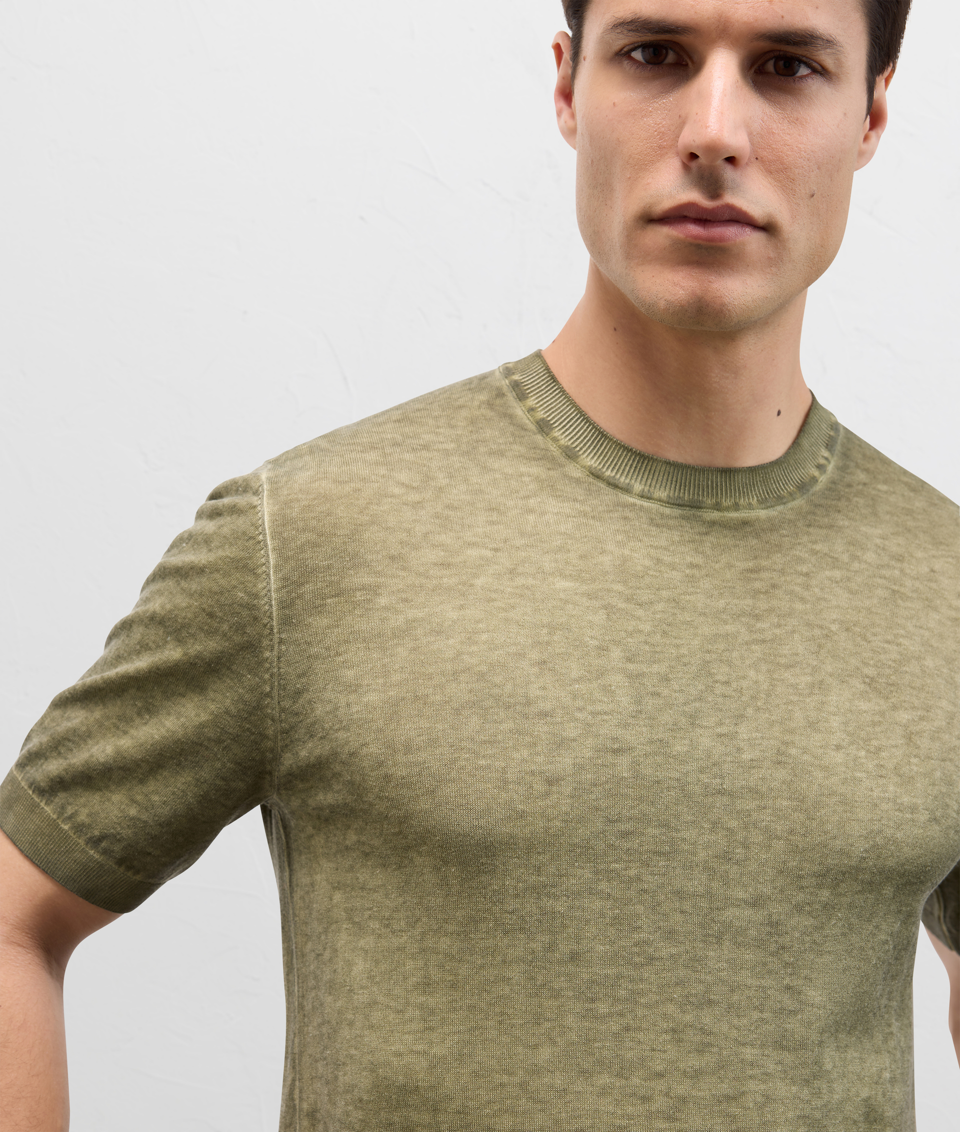 Crewneck Knit Tshirt With Topstitching Light Green | Pal Zileri