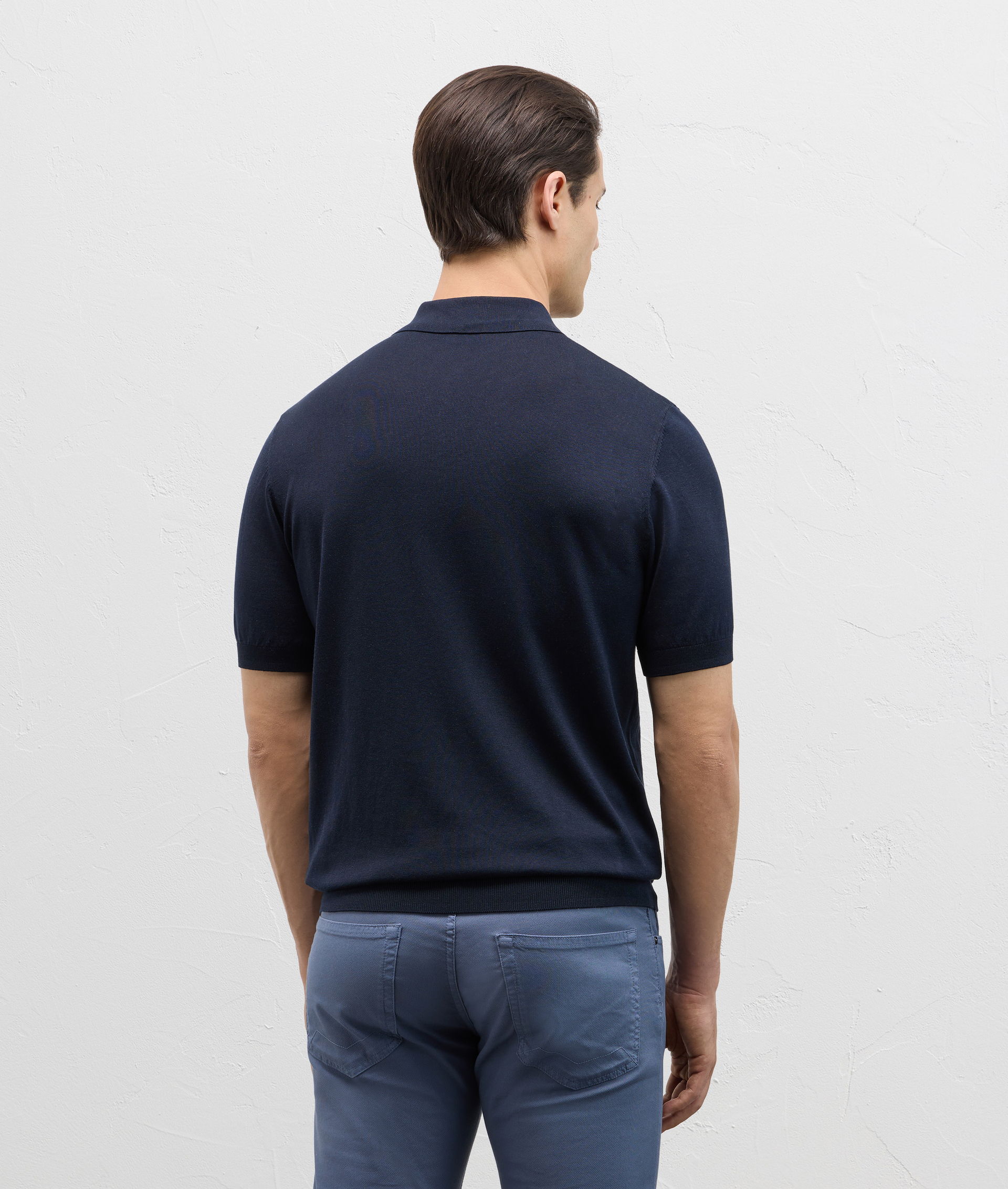 Polo shirt knitted with silk and cotton intarsia navy blue | Pal Zileri