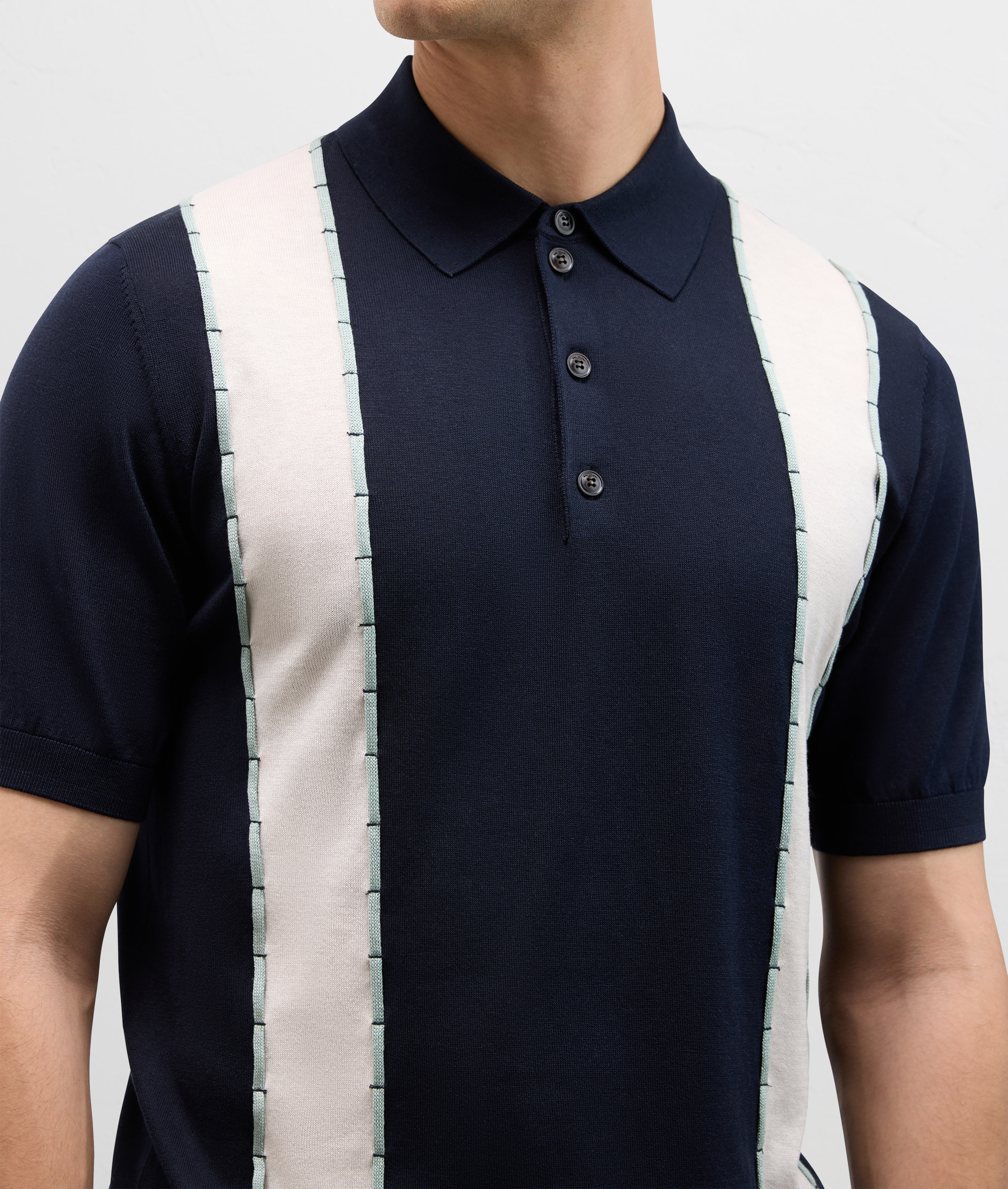 Polo shirt knitted with silk and cotton intarsia navy blue | Pal Zileri