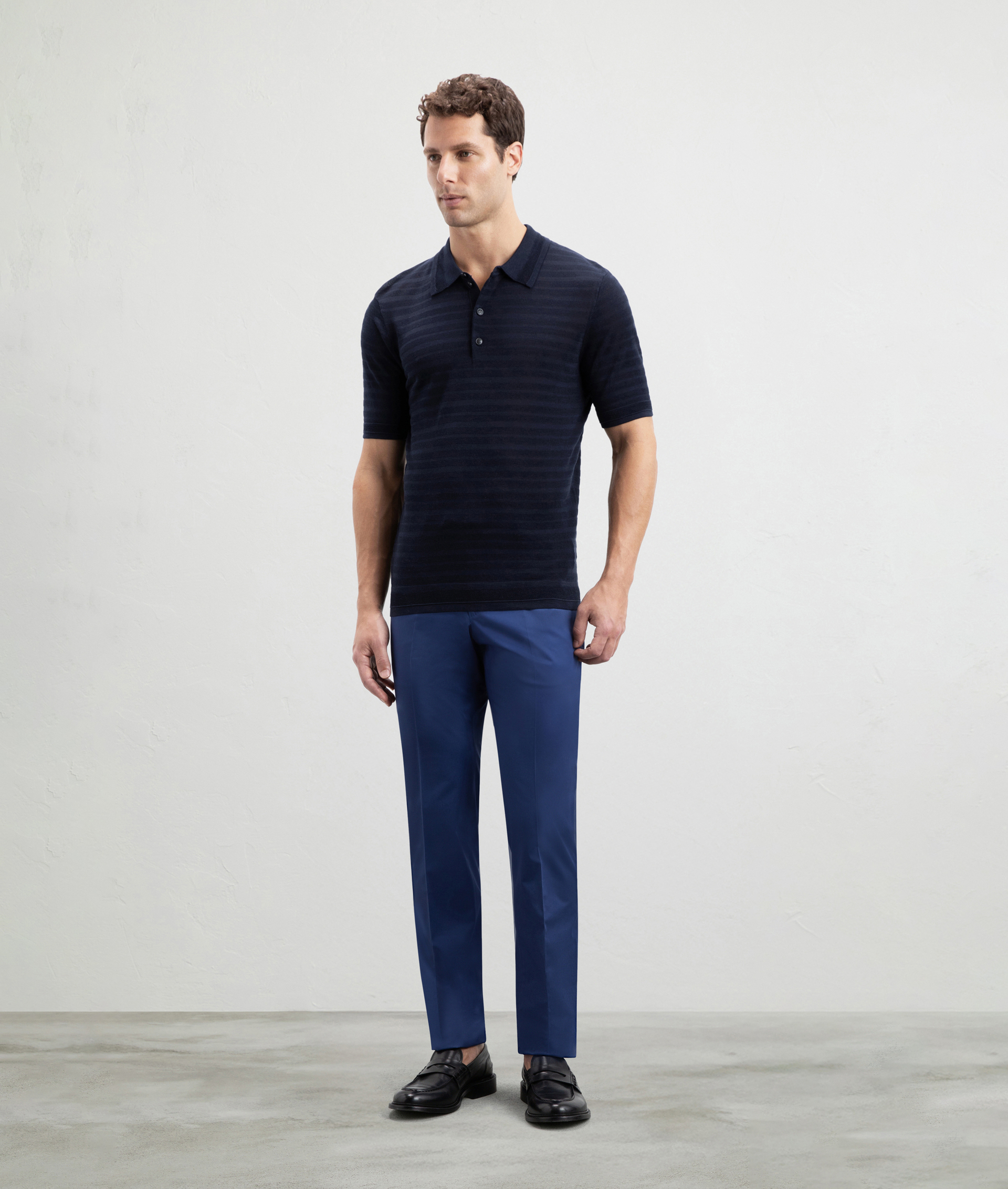 Effortless Polo In Striped Jersey Navy Blue | Pal Zileri