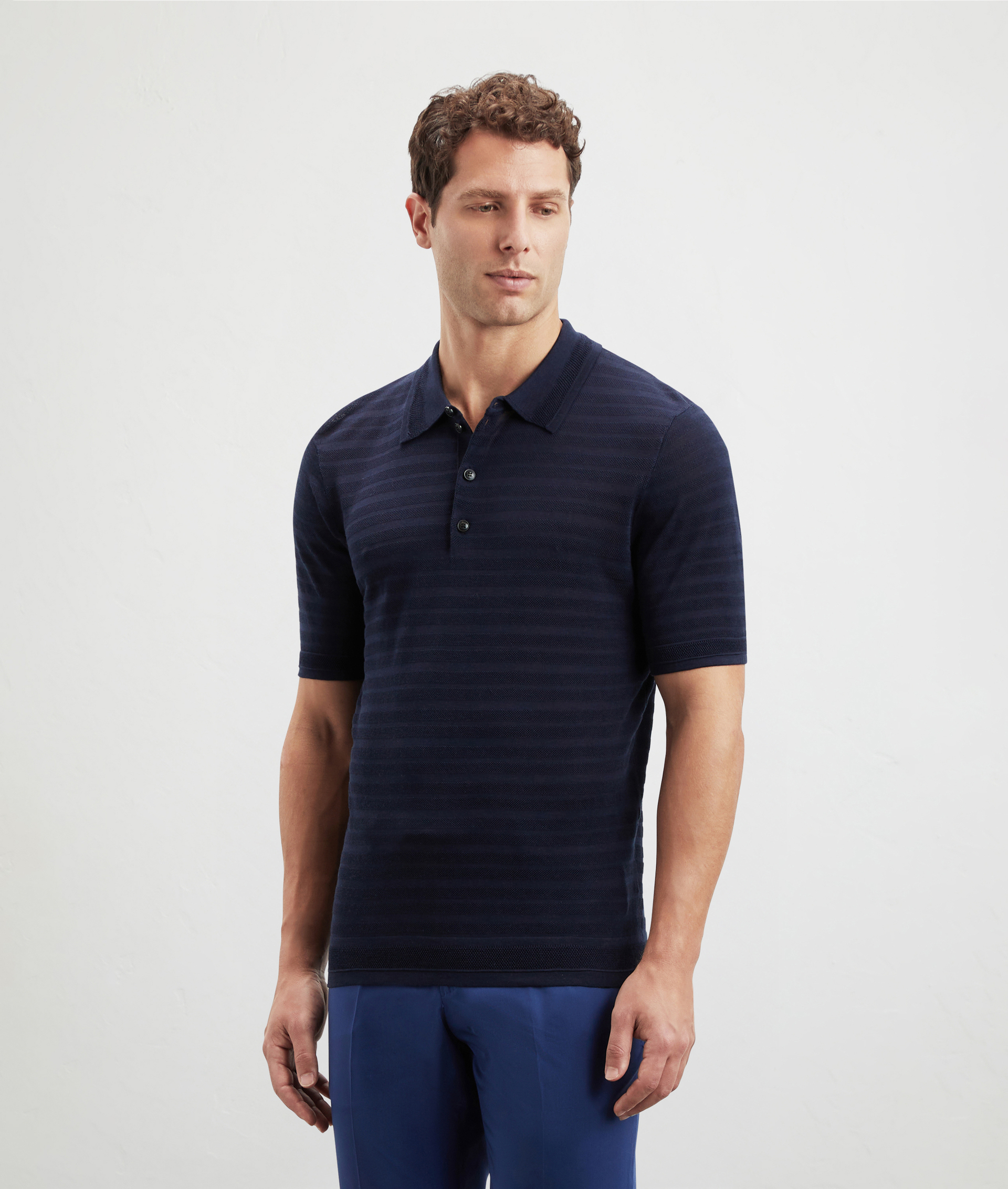 Effortless Polo In Striped Jersey Navy Blue | Pal Zileri