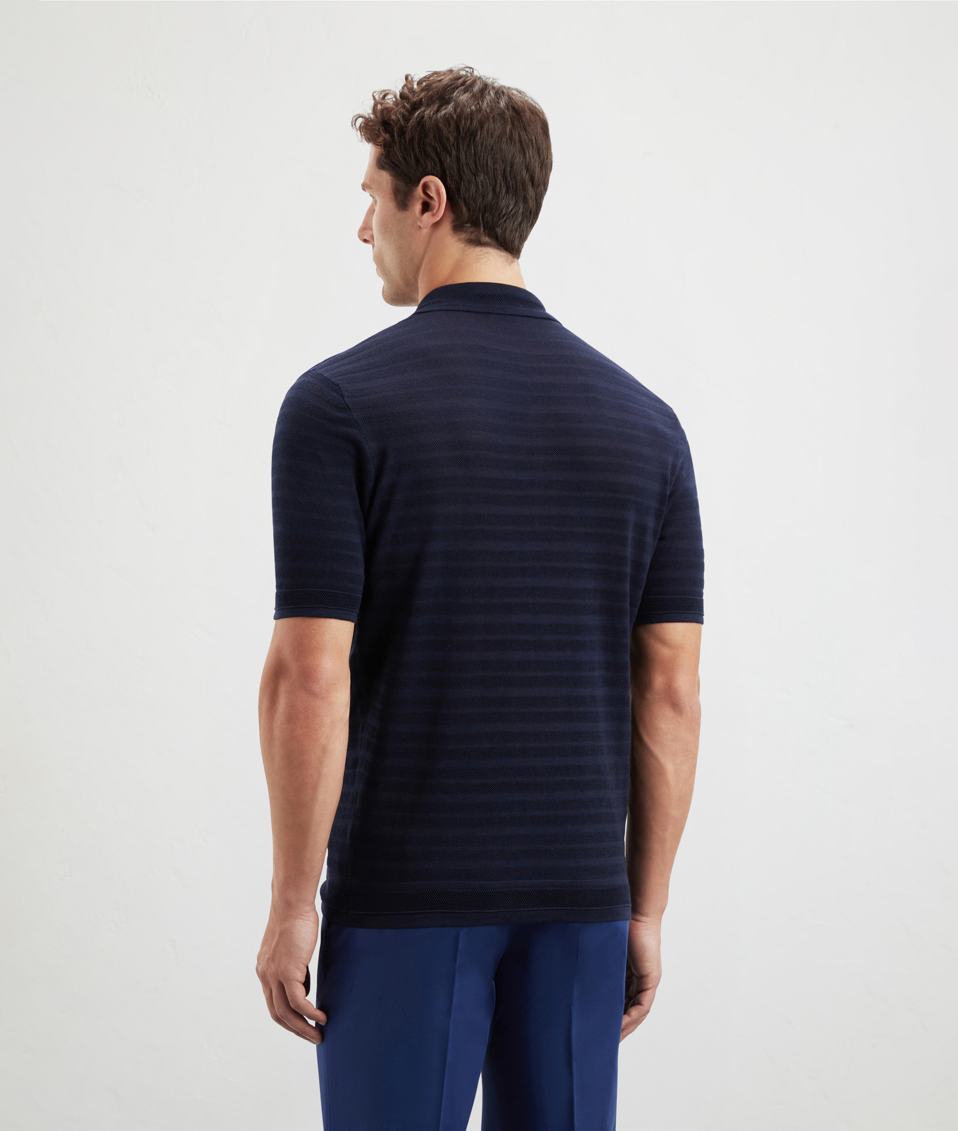 Effortless Polo In Striped Jersey Navy Blue | Pal Zileri