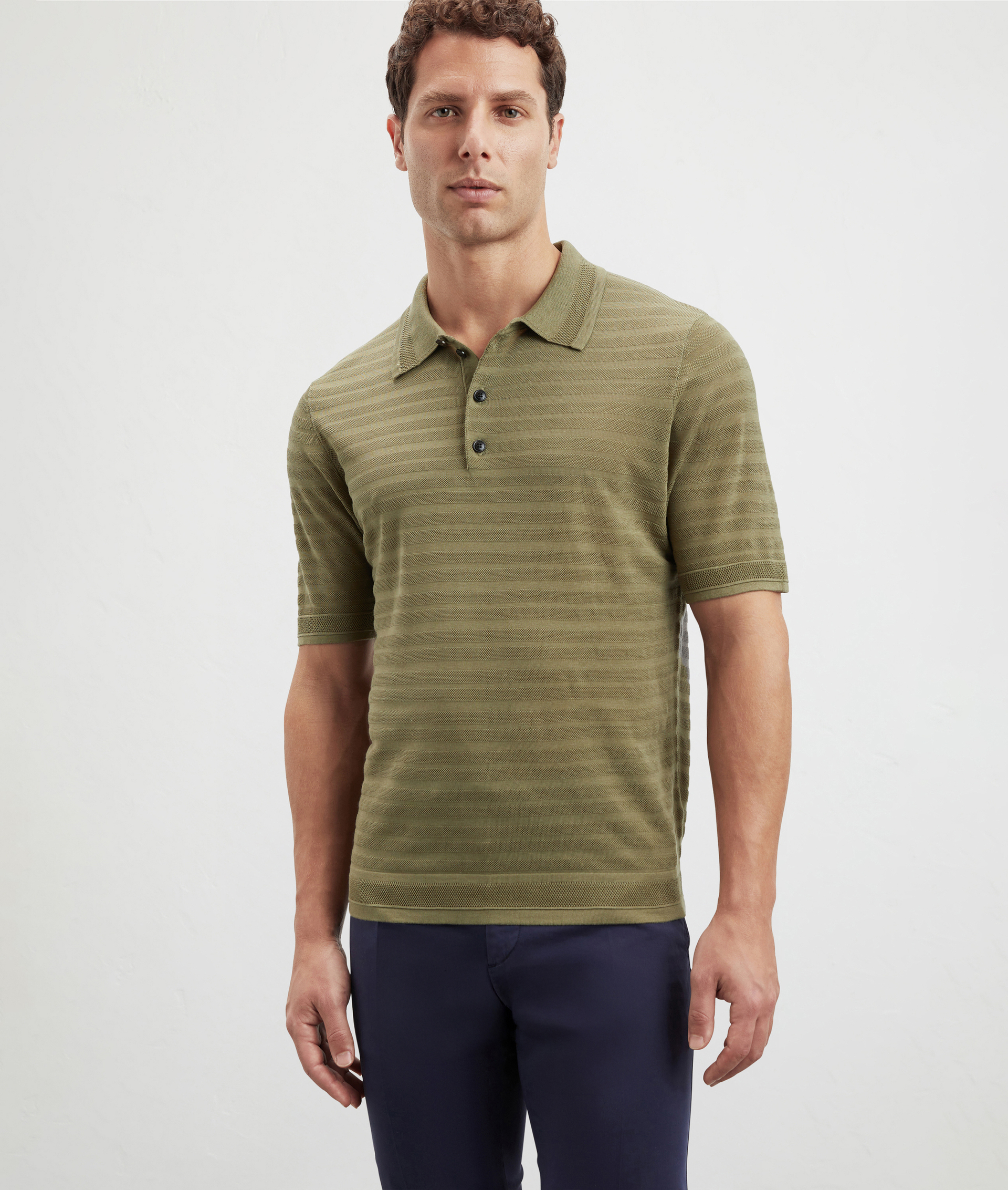 Effortless Polo In Striped Jersey Light Green | Pal Zileri