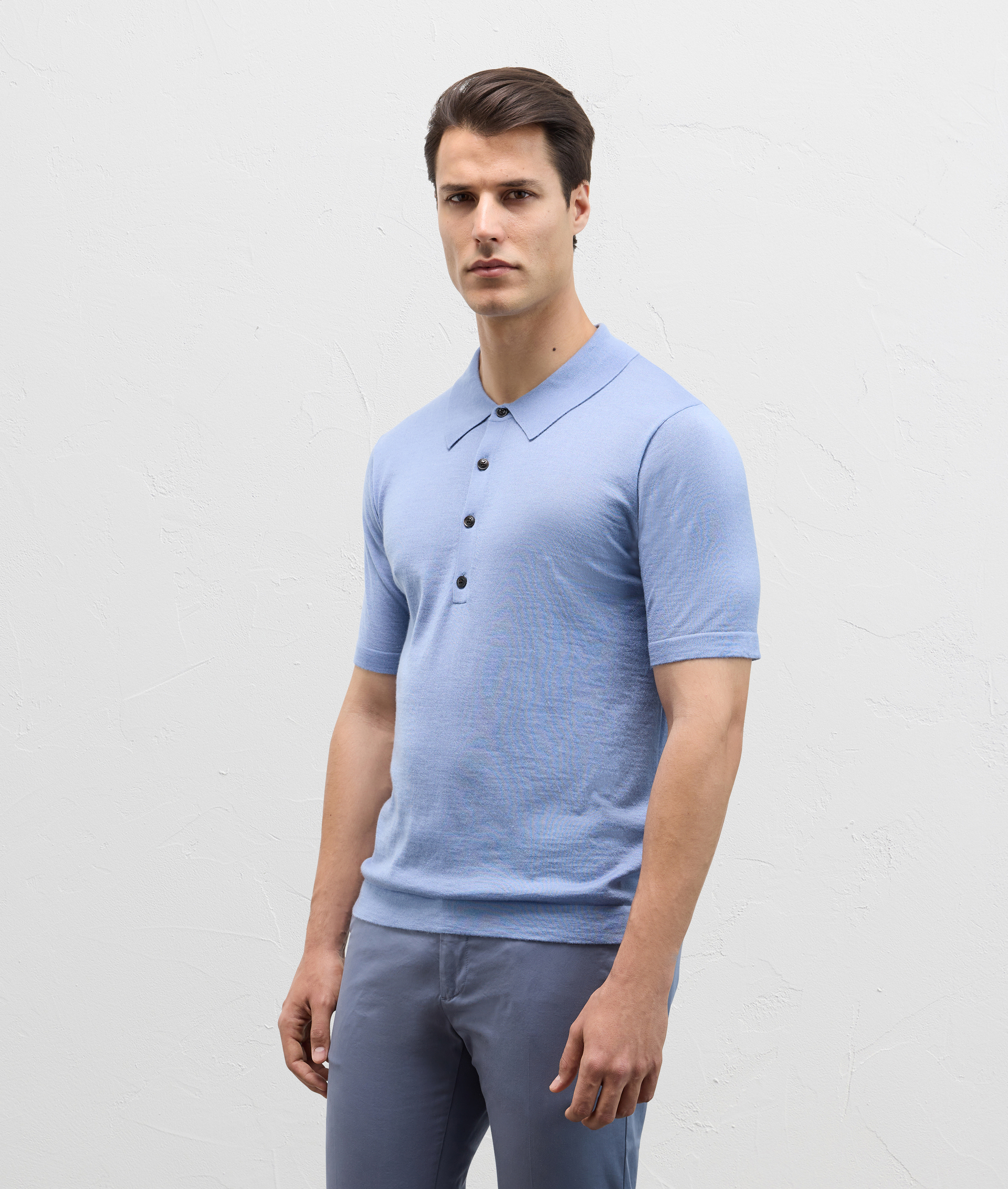 Polo shirt in knitted cashmere and silk light blue | Pal Zileri